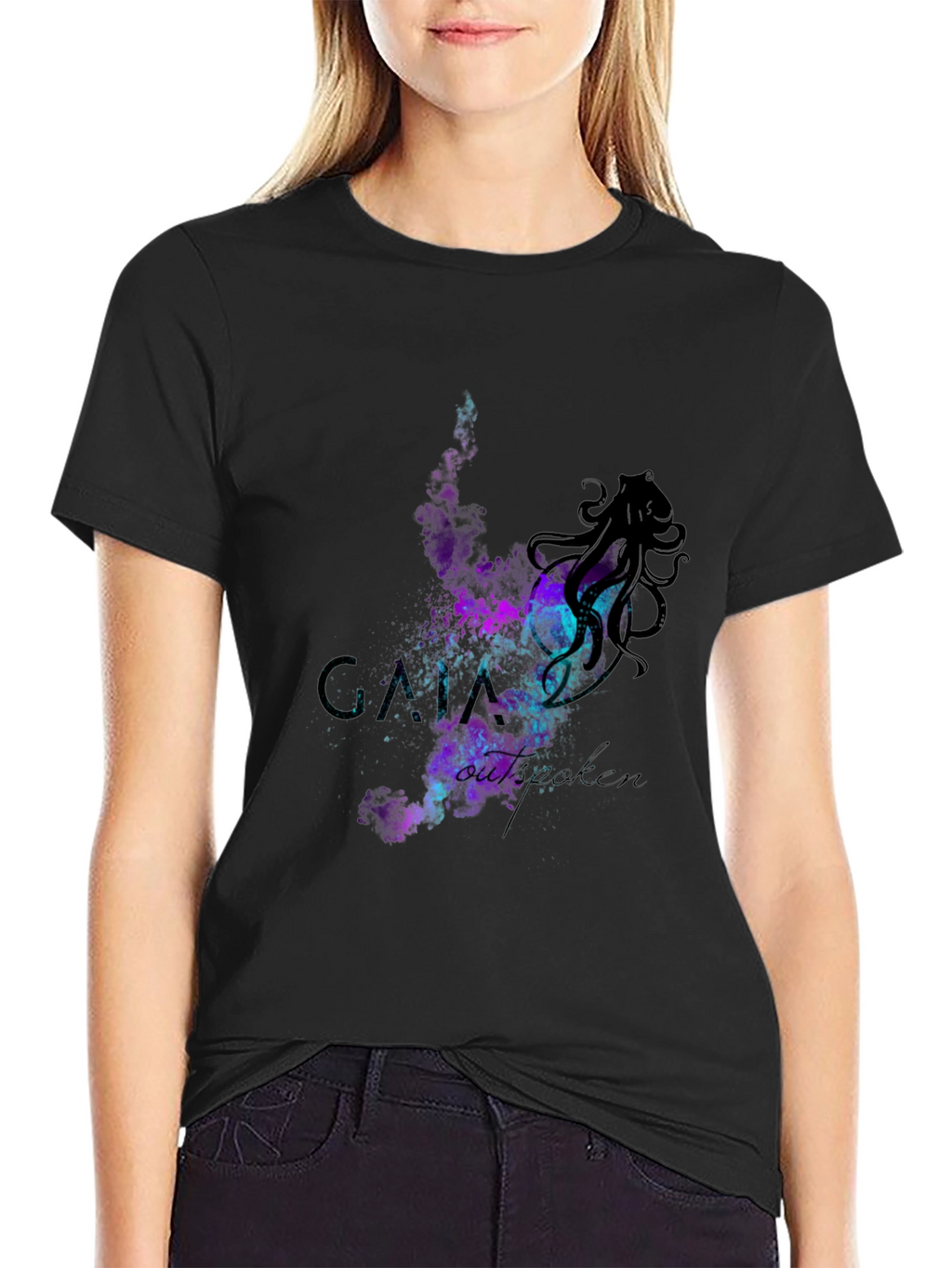 Cosmic Octopus Graphic T-Shirt - Black