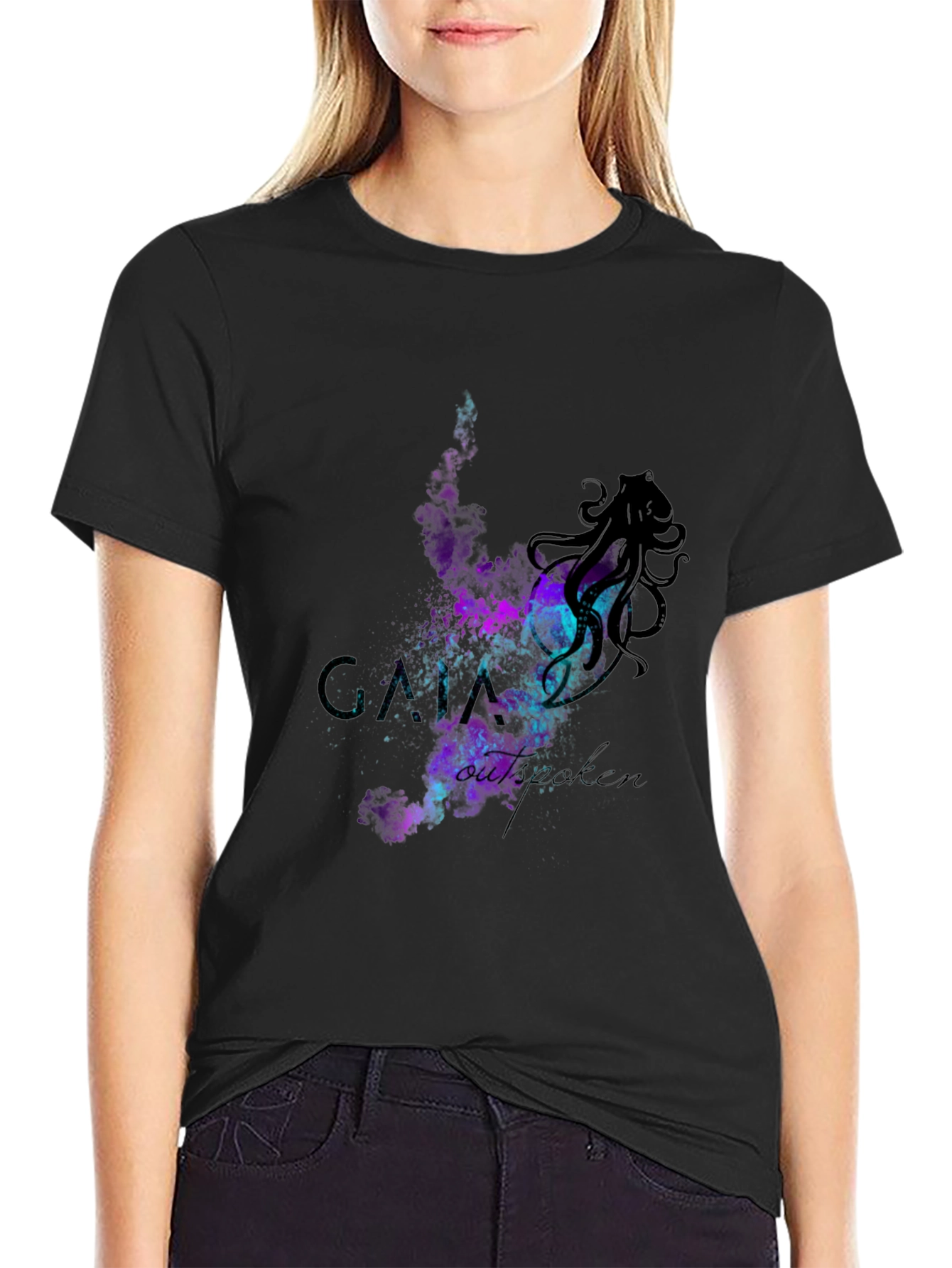 Cosmic Octopus Graphic T-Shirt - Black
