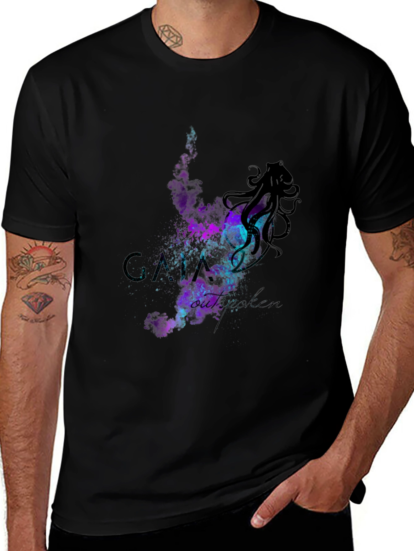 Cosmic Octopus Graphic T-Shirt - Black