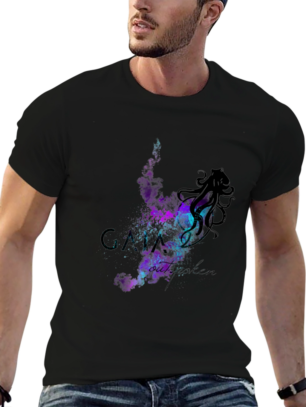 Cosmic Octopus Graphic T-Shirt - Black