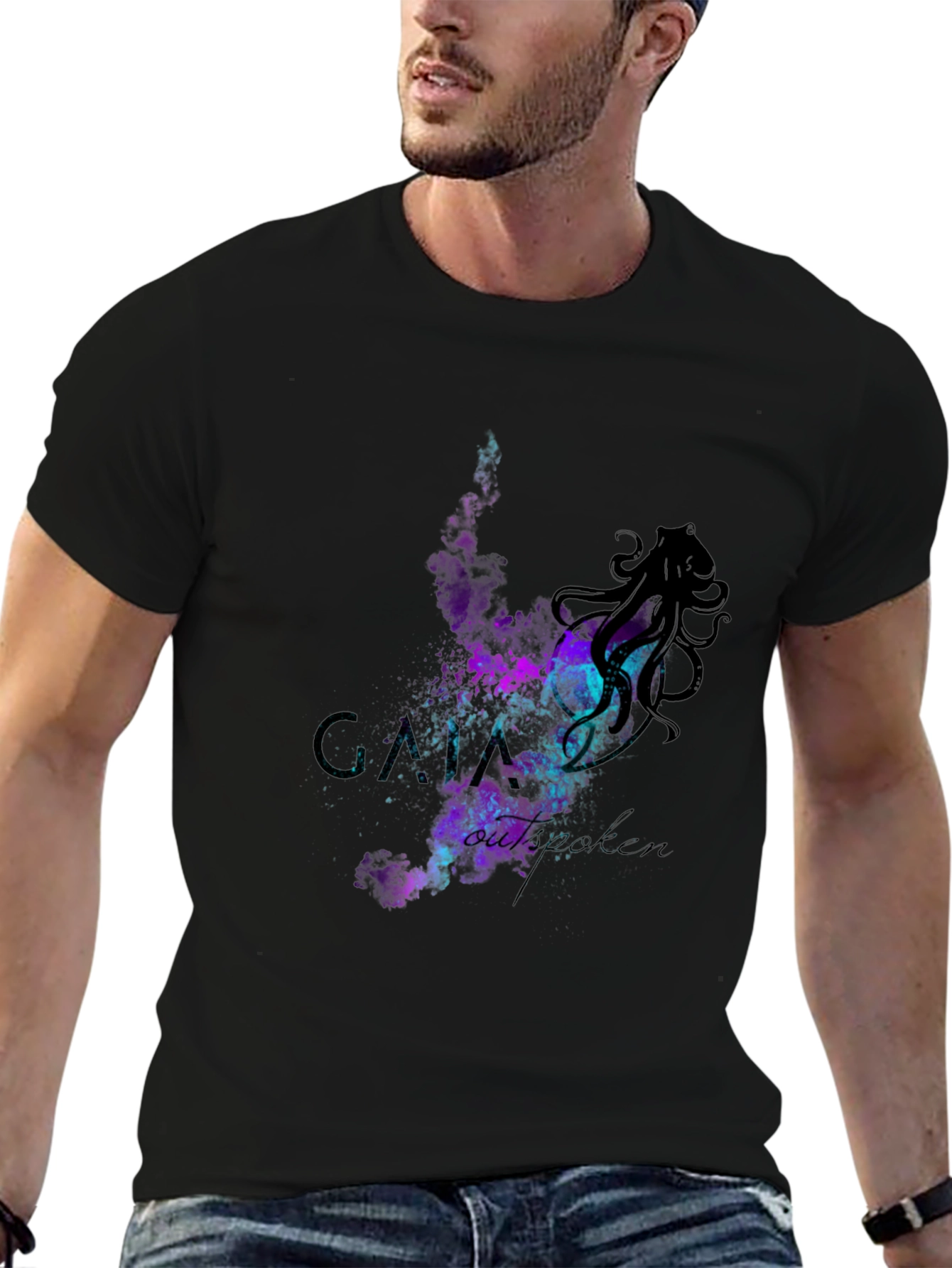 Cosmic Octopus Graphic T-Shirt - Black