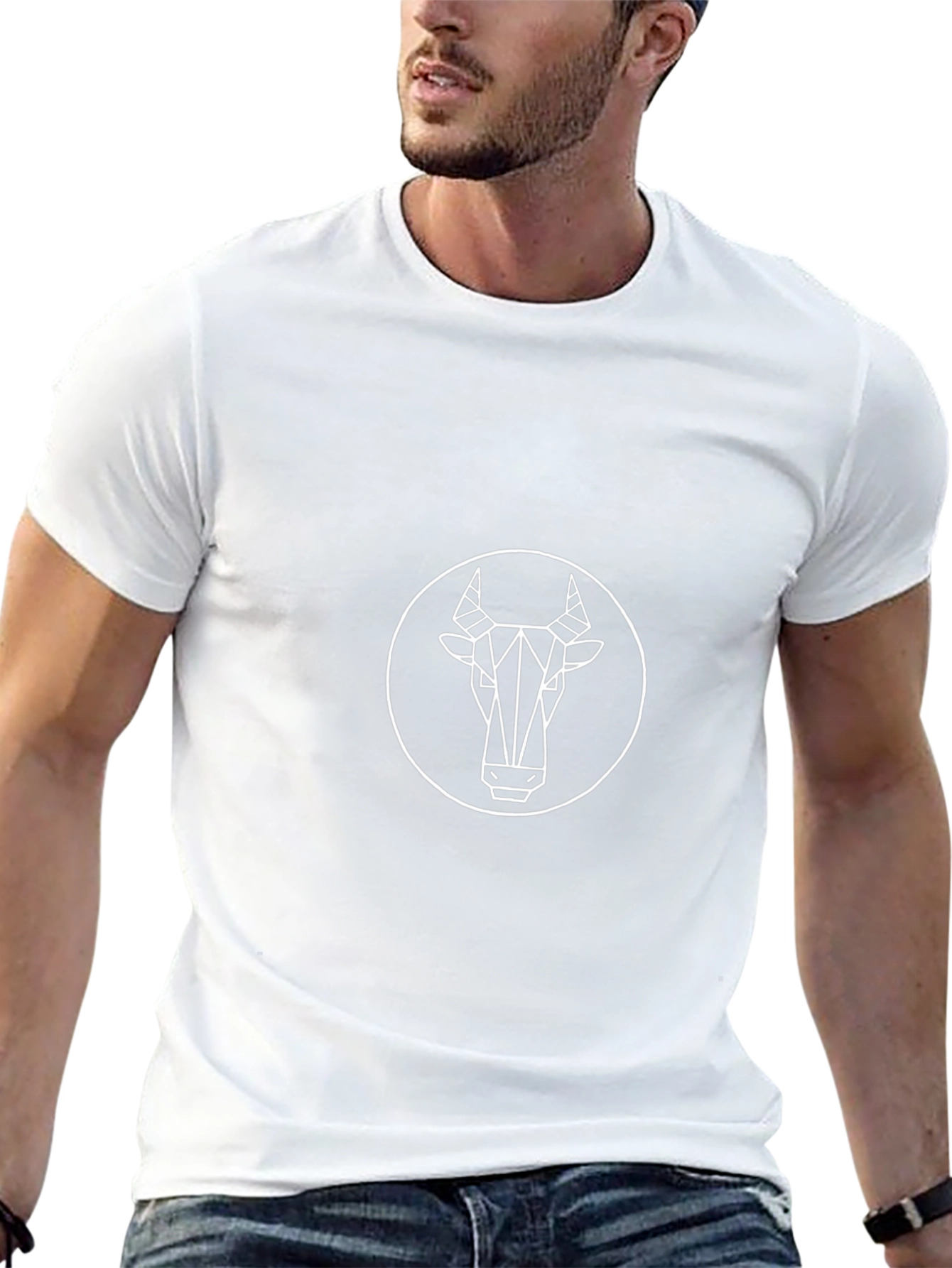 Geometric Bull Graphic Tee - Modern Black T-Shirt