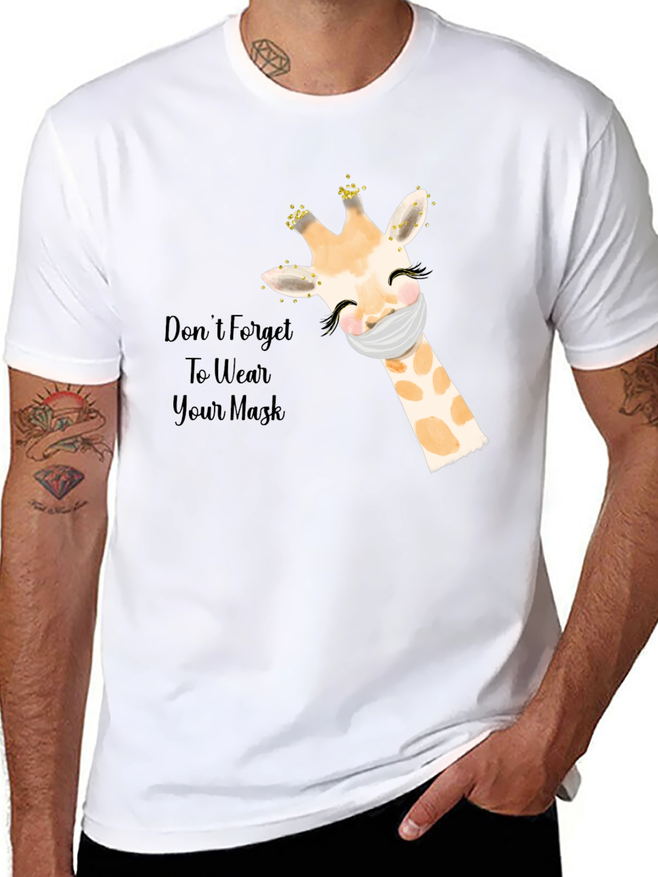 Wear a Mask Giraffe Black T-Shirt