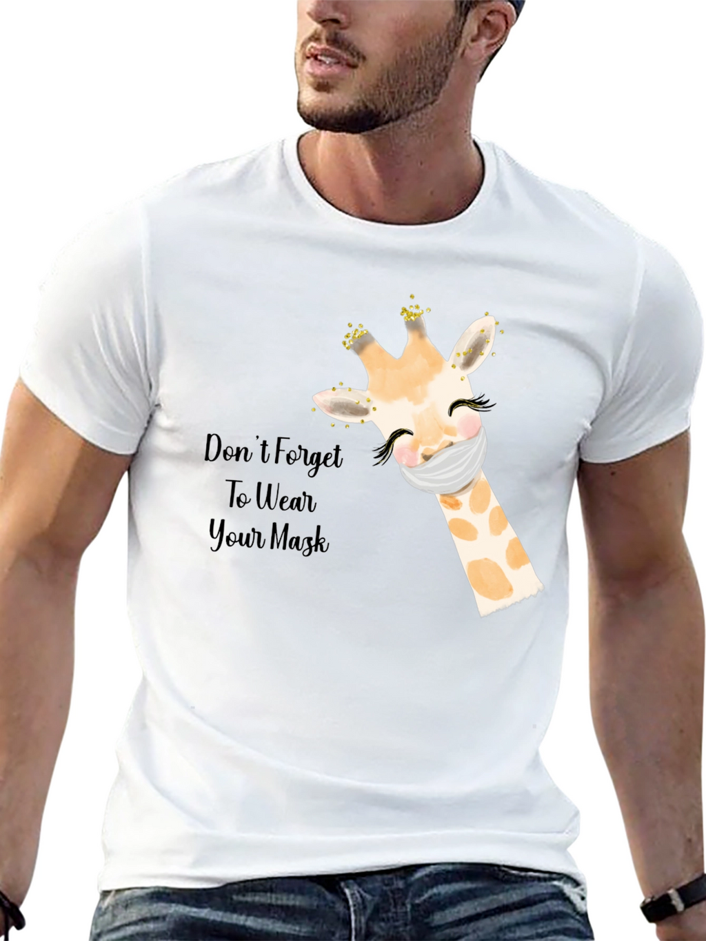 Wear a Mask Giraffe Black T-Shirt