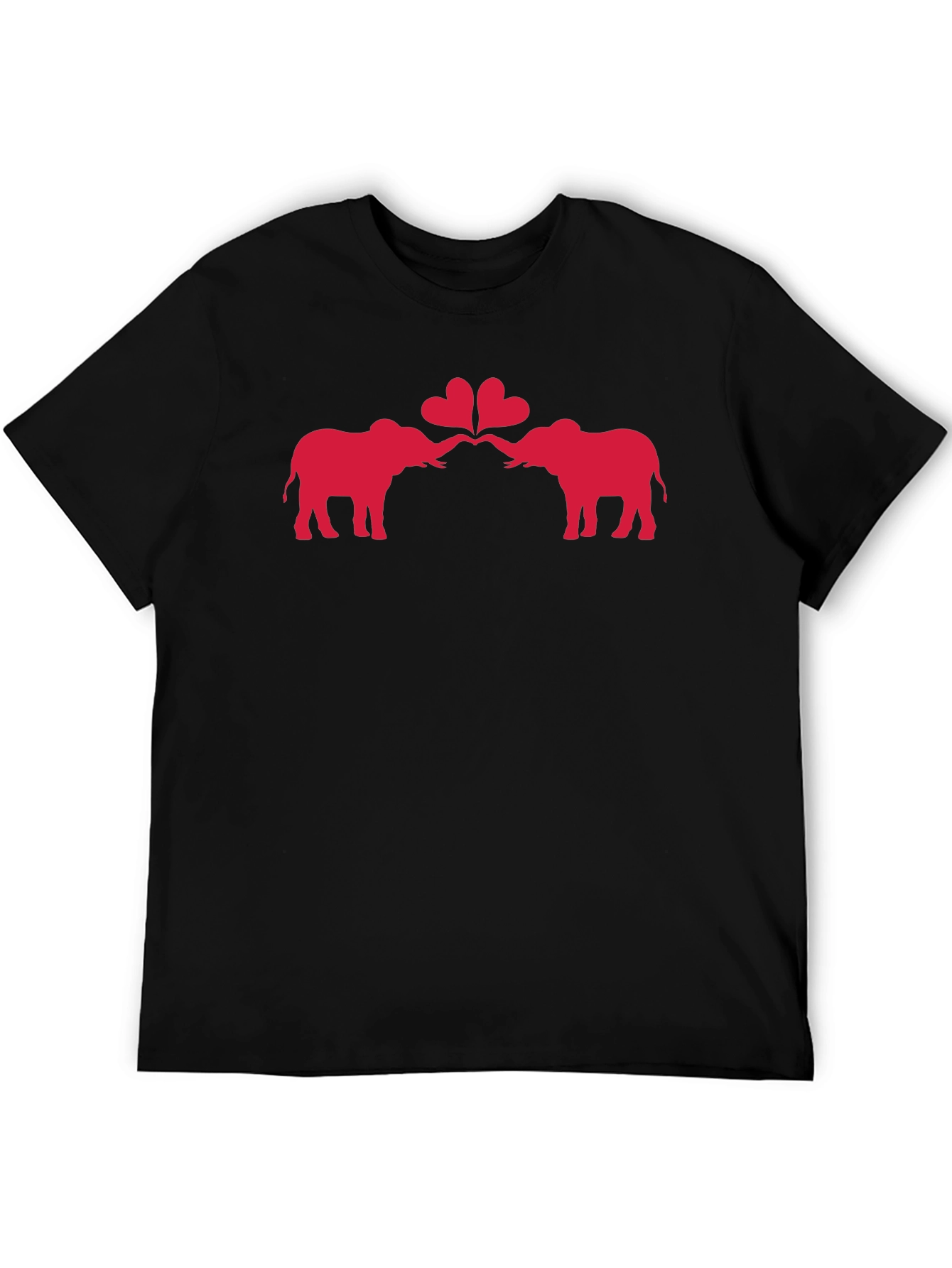 Elephant Love Heart Graphic Black T-Shirt