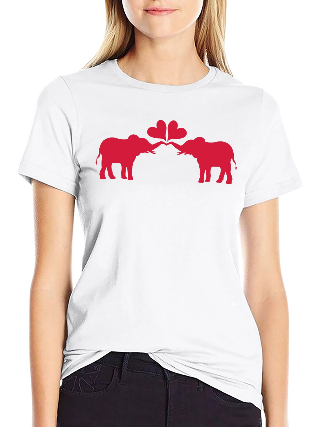 Elephant Love Heart Graphic Black T-Shirt
