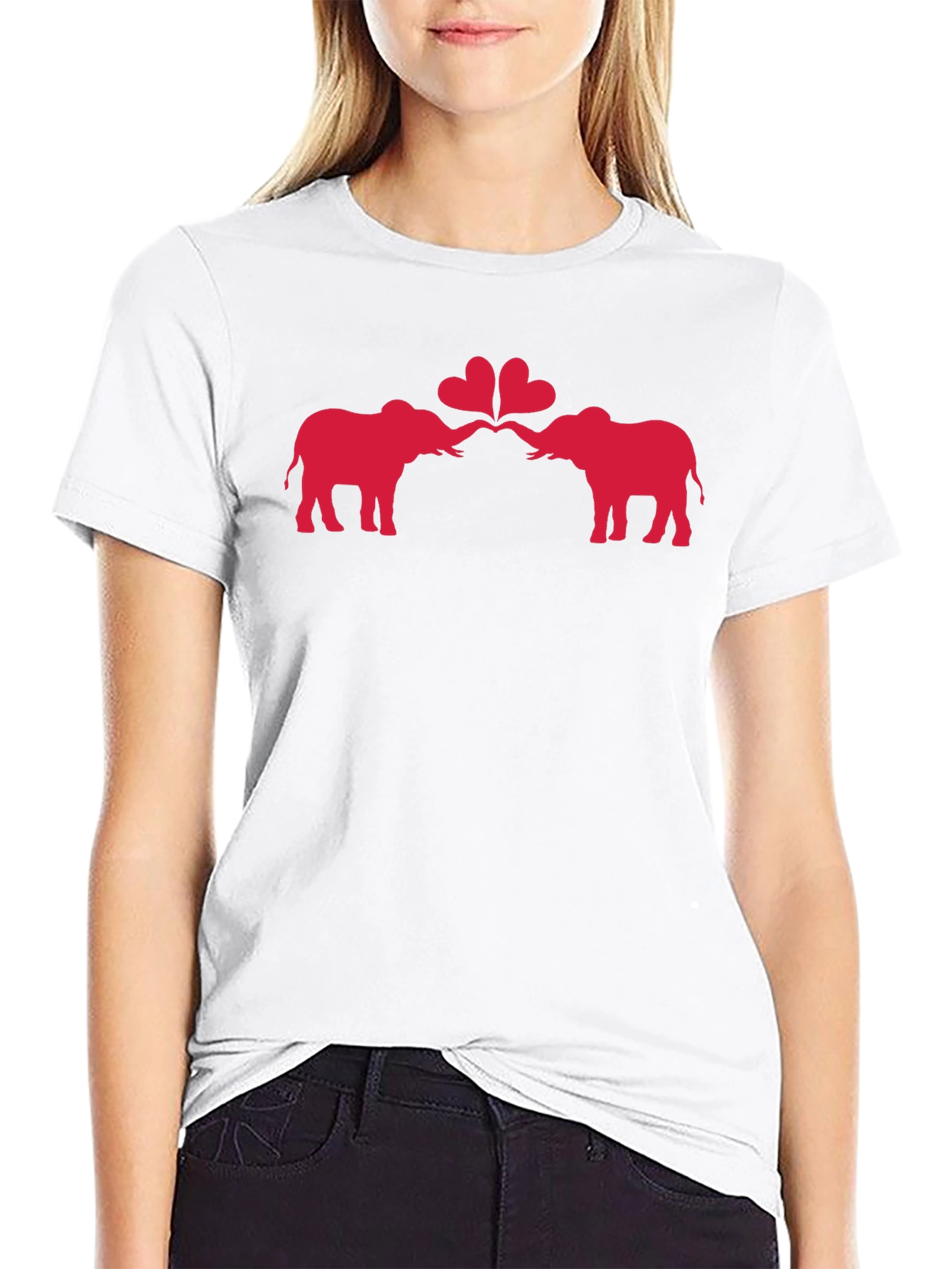 Elephant Love Heart Graphic Black T-Shirt