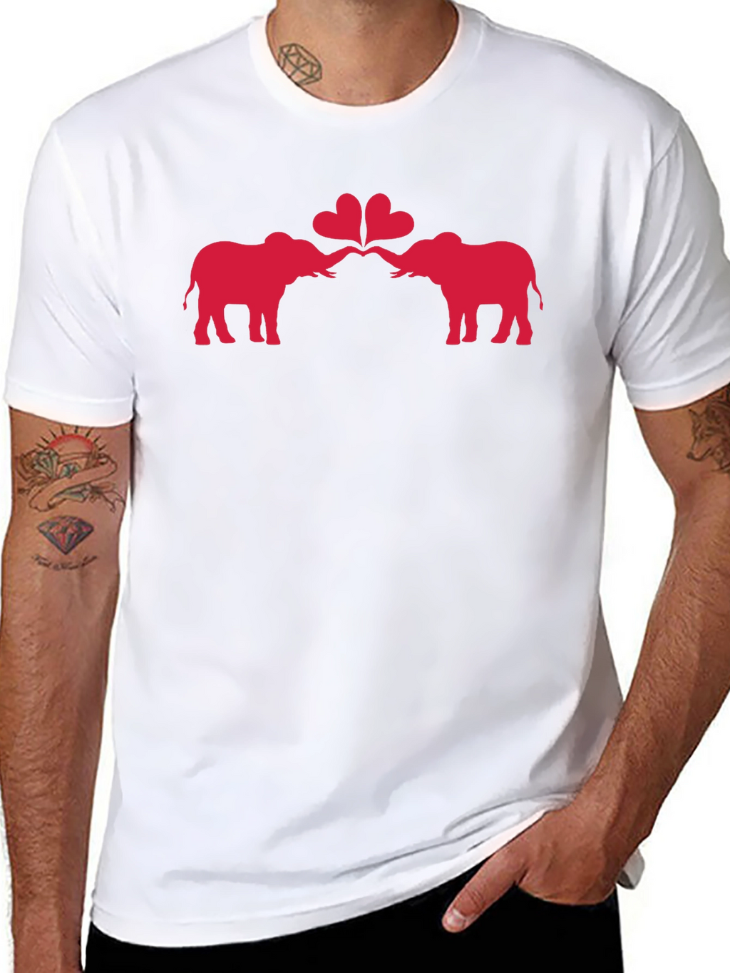 Elephant Love Heart Graphic Black T-Shirt