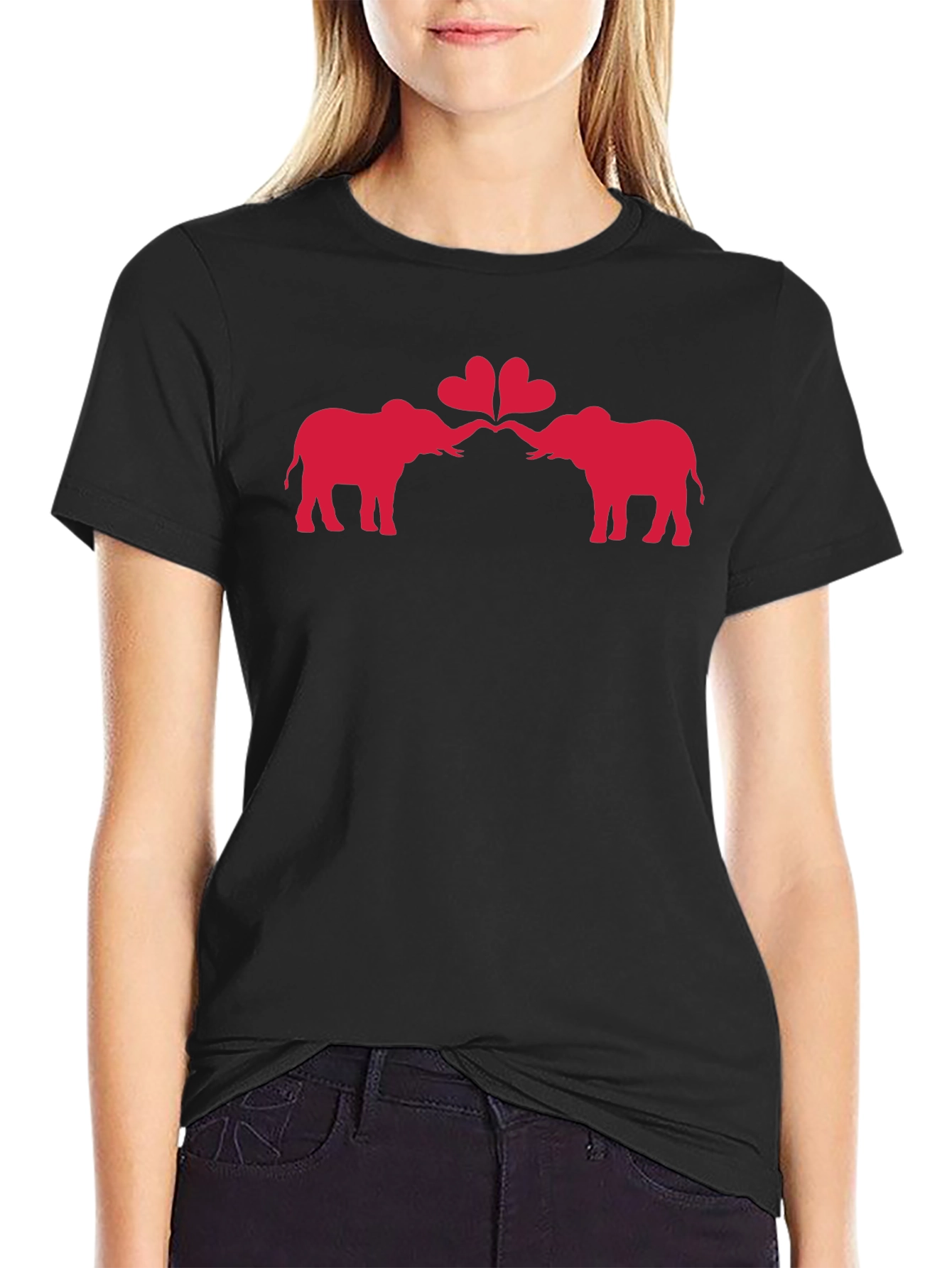 Elephant Love Heart Graphic Black T-Shirt