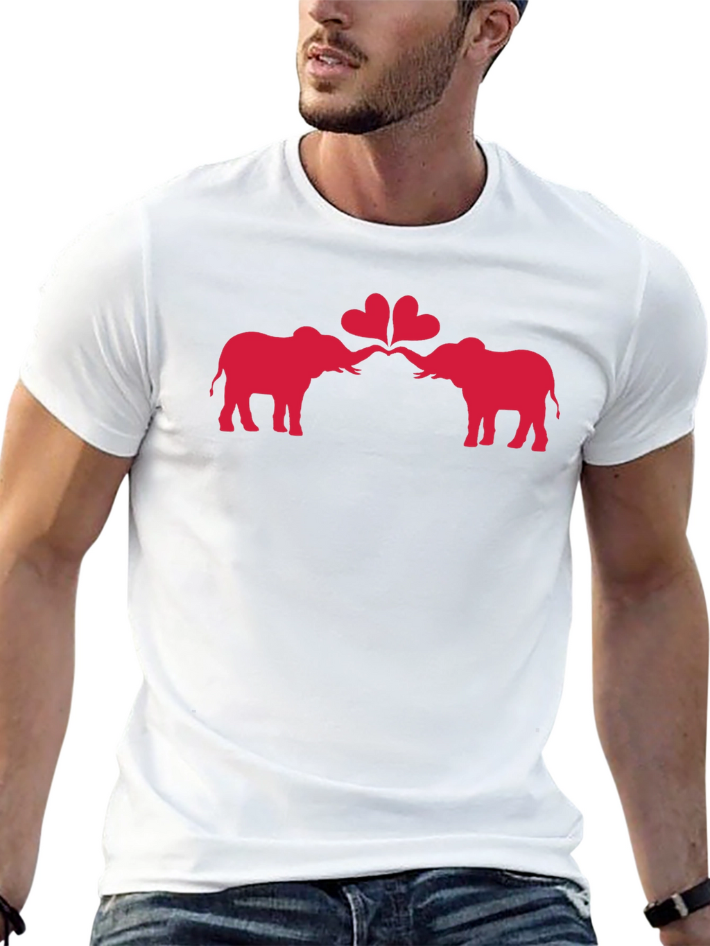 Elephant Love Heart Graphic Black T-Shirt