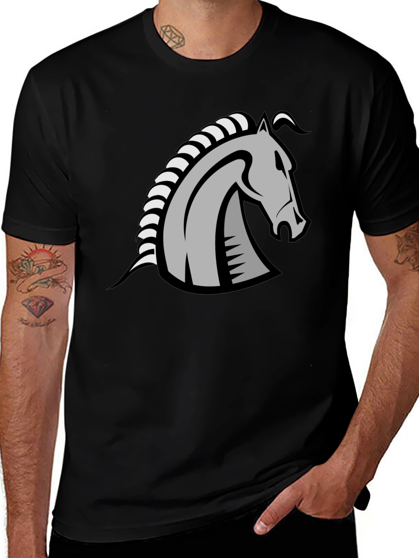 Knight Horse Graphic Tee - Stylish Black T-Shirt