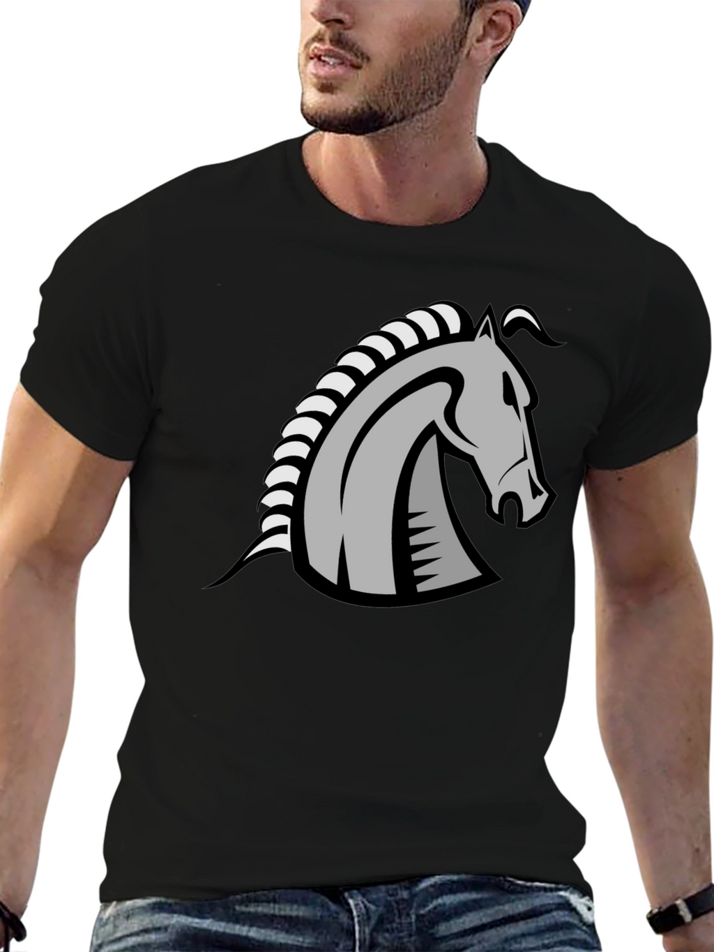 Knight Horse Graphic Tee - Stylish Black T-Shirt