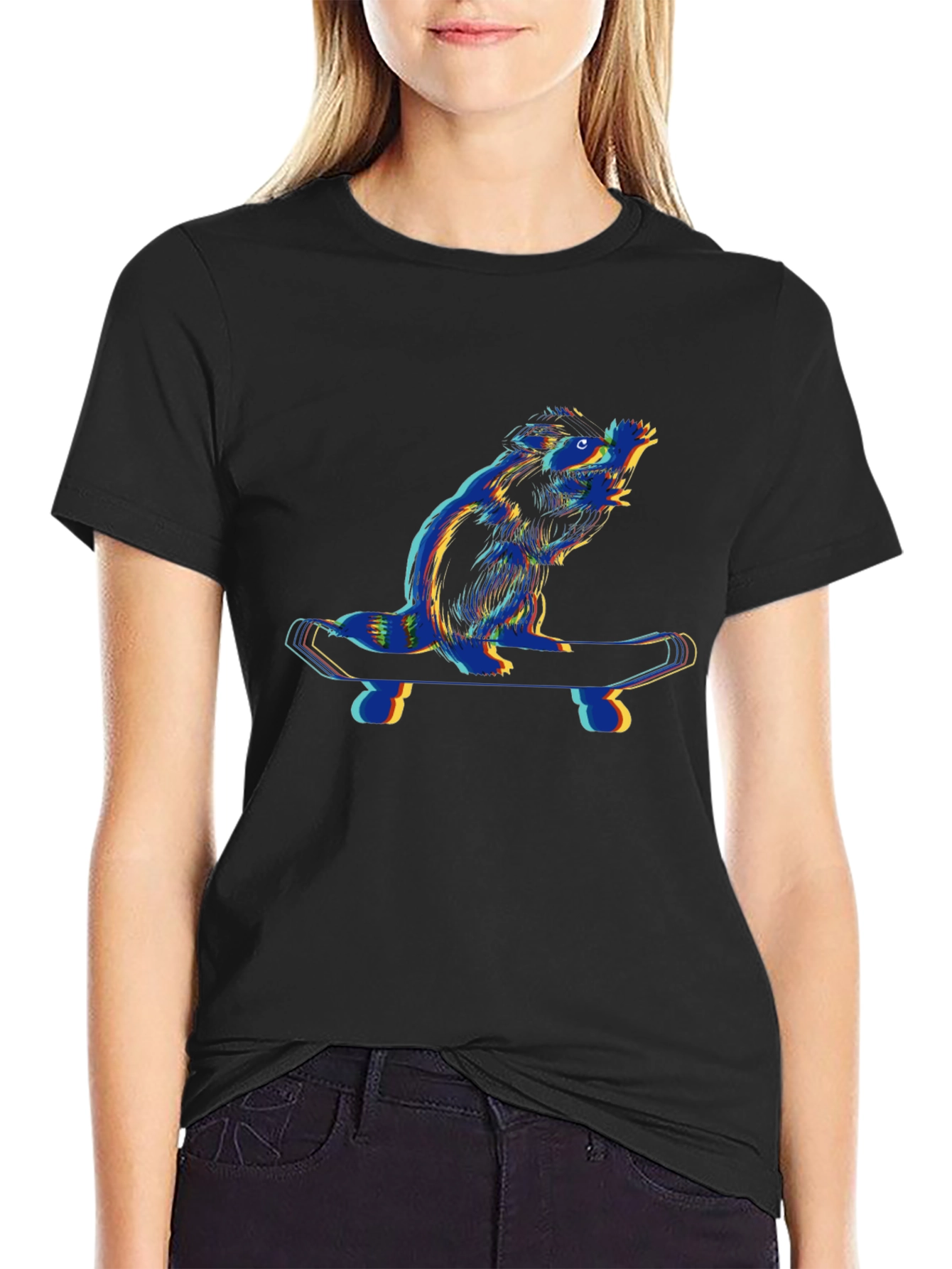 Cool Beaver Skateboarder Black T-Shirt