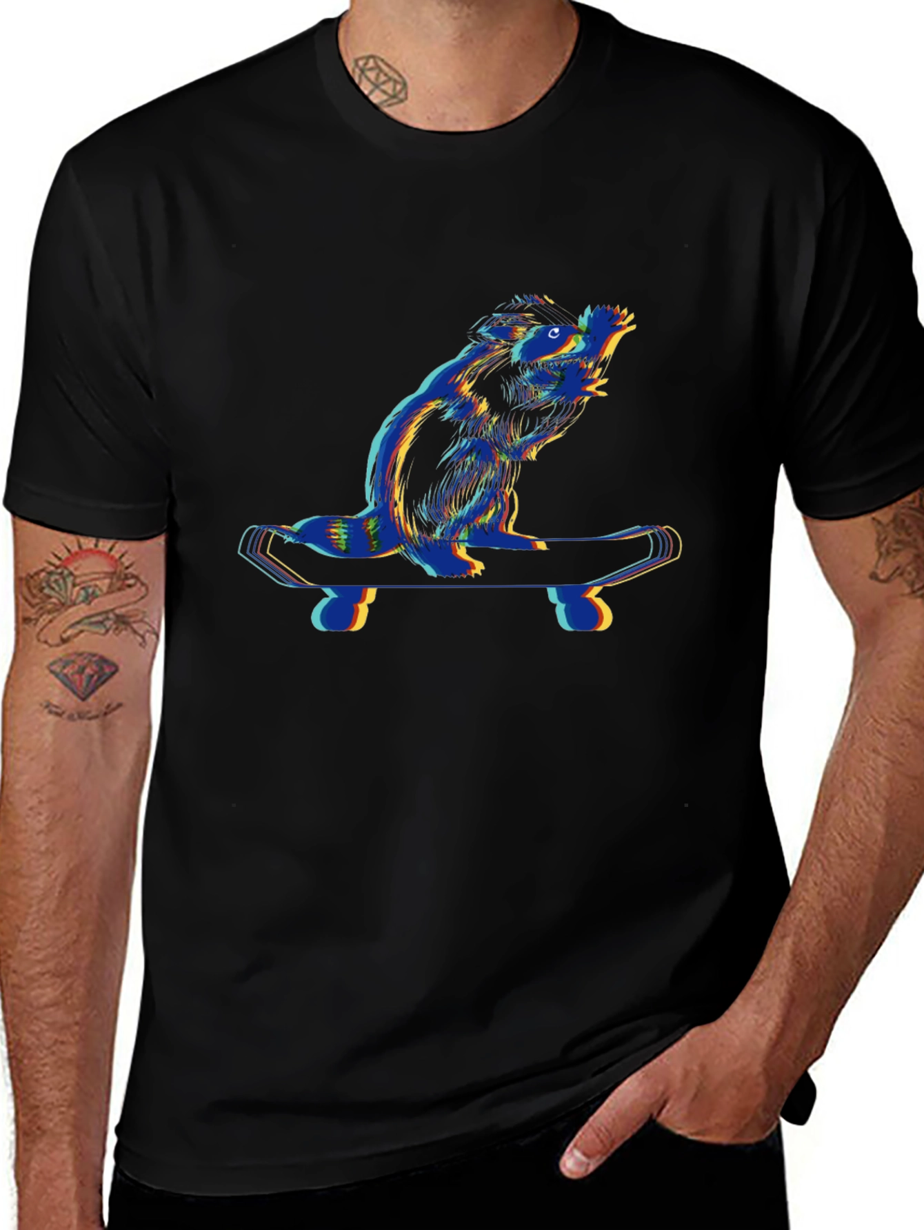 Cool Beaver Skateboarder Black T-Shirt