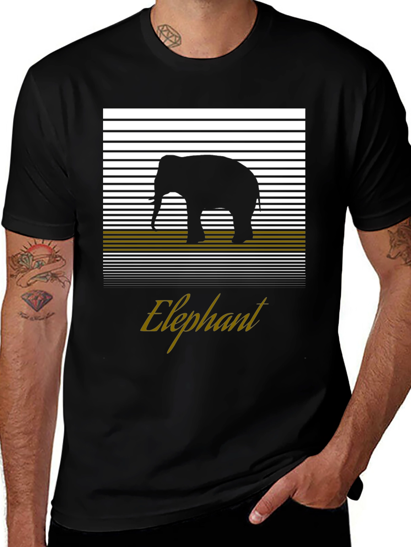 Elephant Silhouette Graphic Tee - Black Cotton T-Shirt