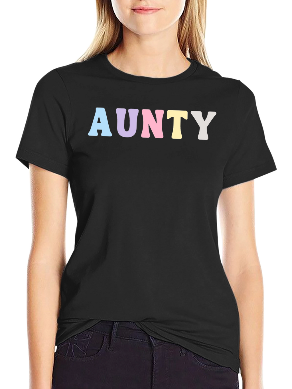 AUNTY Pastel Graphic Print Black T-Shirt