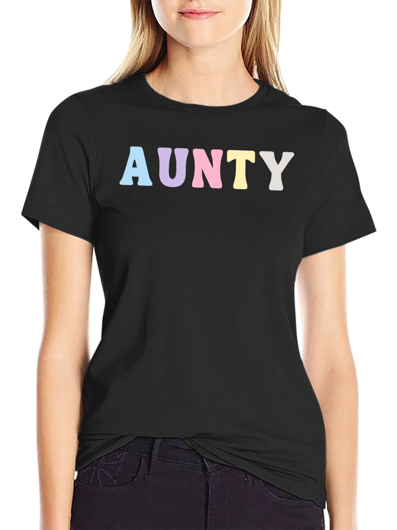 AUNTY Pastel Graphic Print Black T-Shirt