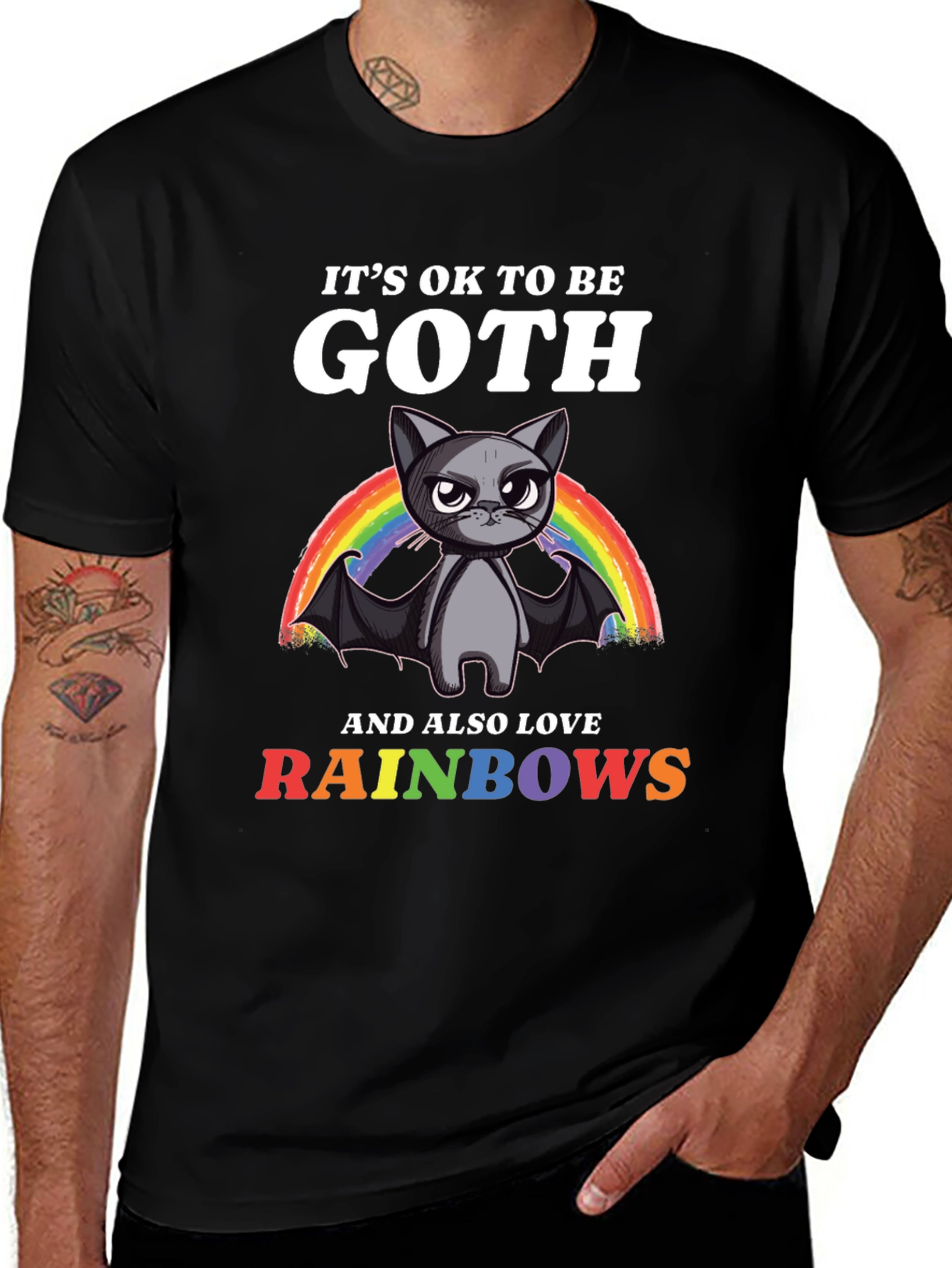 Goth Cat Rainbow T-Shirt
