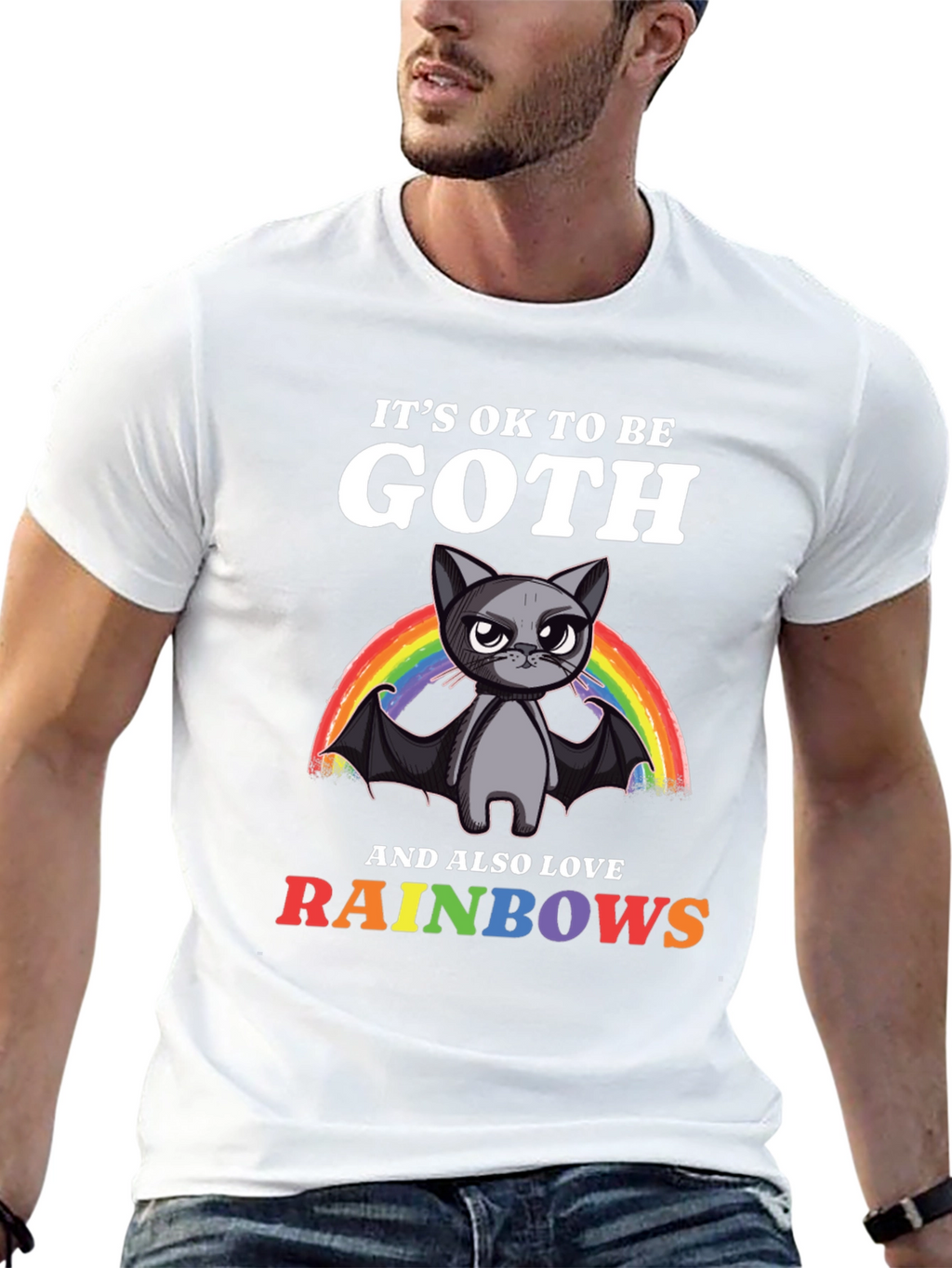 Goth Cat Rainbow T-Shirt