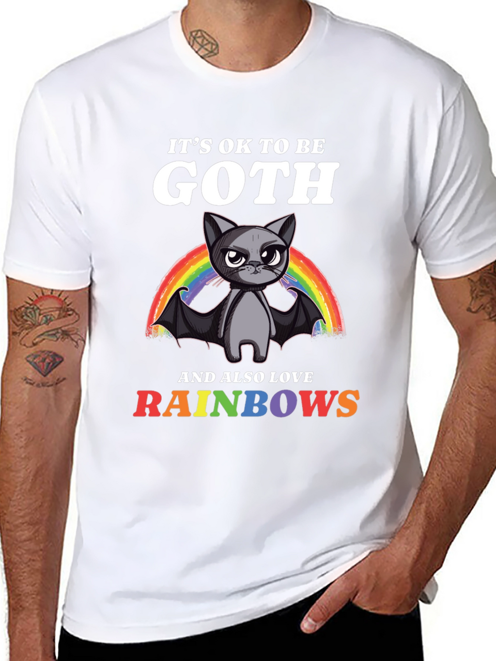 Goth Cat Rainbow T-Shirt