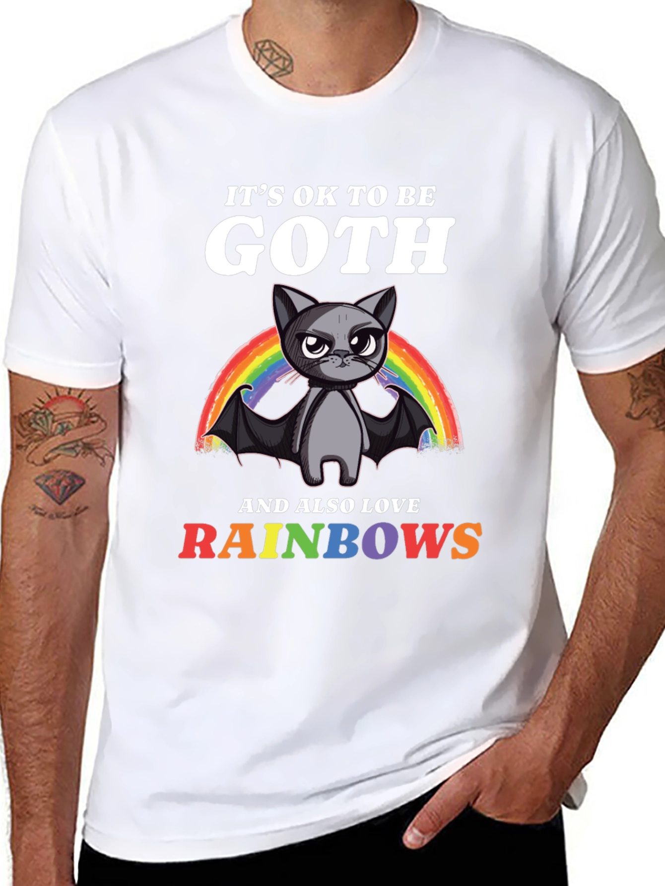 Goth Cat Rainbow T-Shirt
