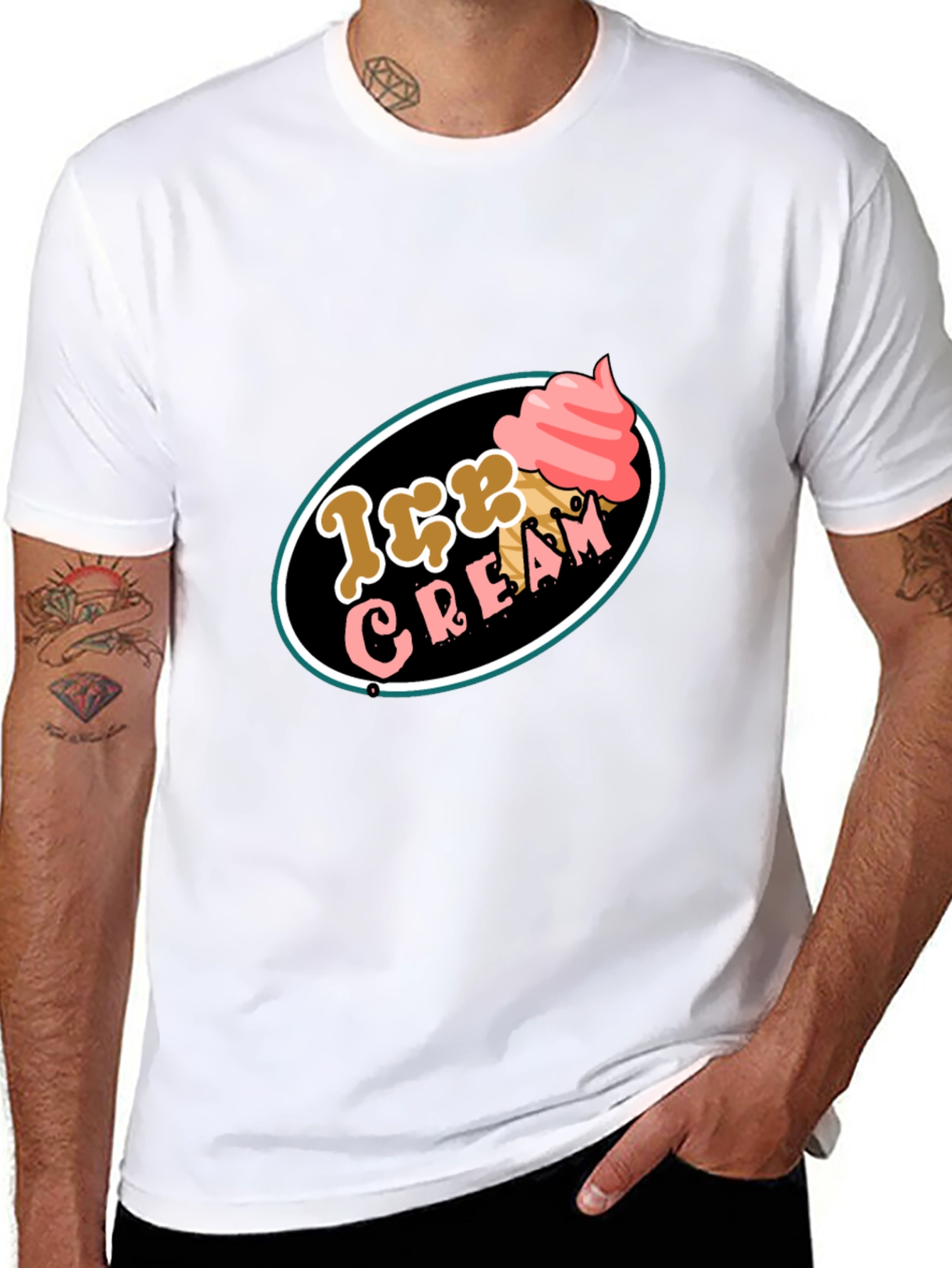 Ice Cream Graphic Tee - Black Cotton T-Shirt