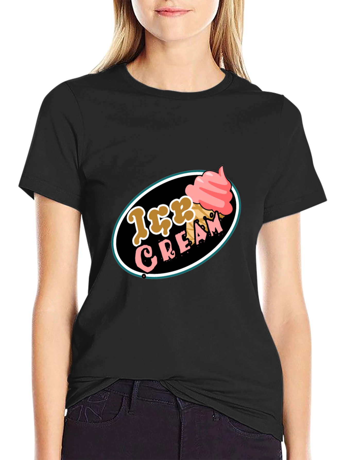 Ice Cream Graphic Tee - Black Cotton T-Shirt