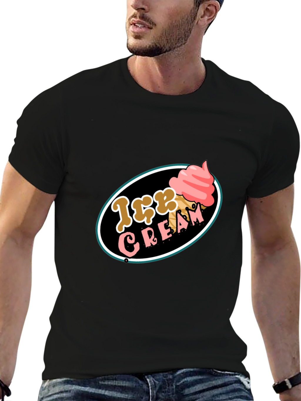 Ice Cream Graphic Tee - Black Cotton T-Shirt