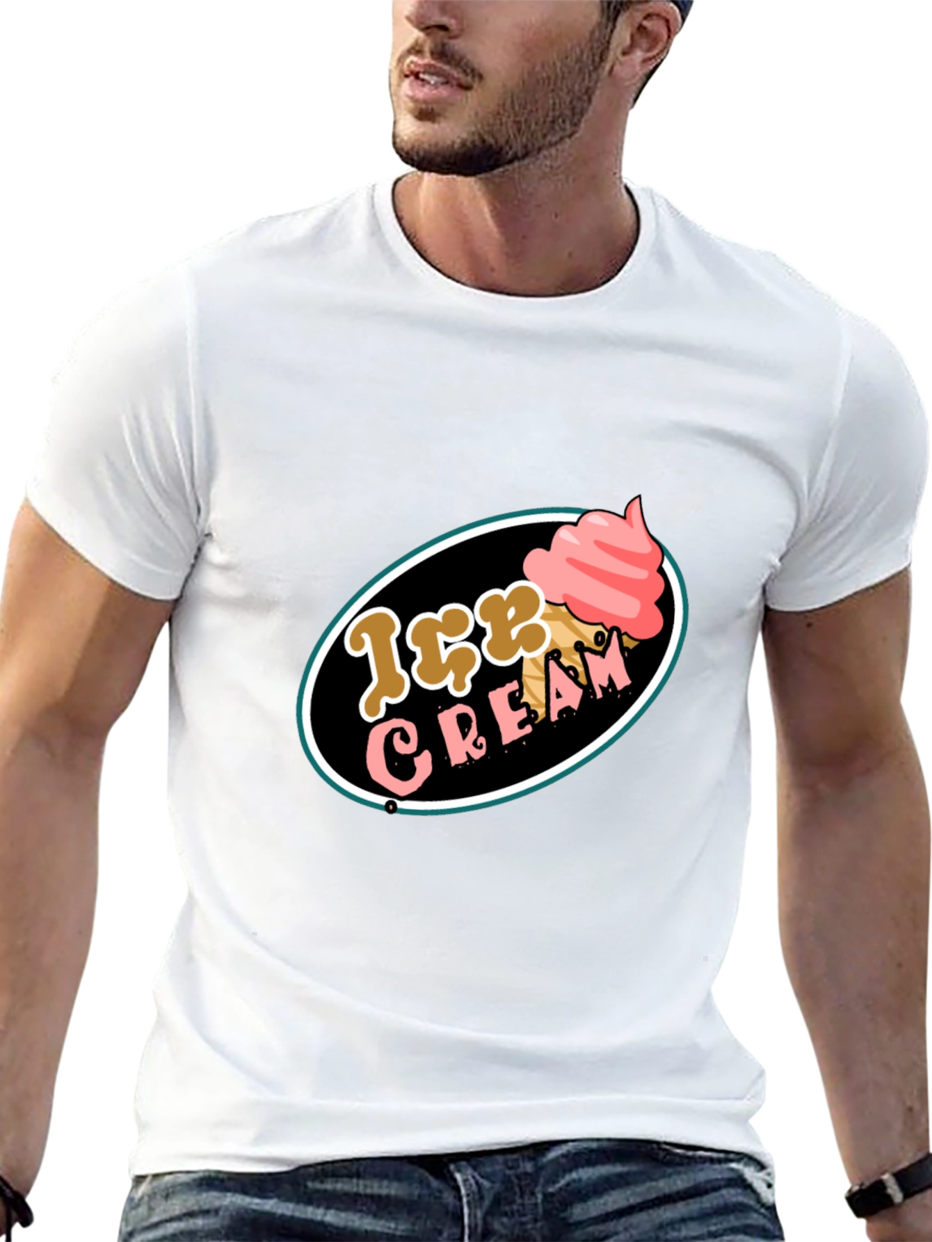 Ice Cream Graphic Tee - Black Cotton T-Shirt