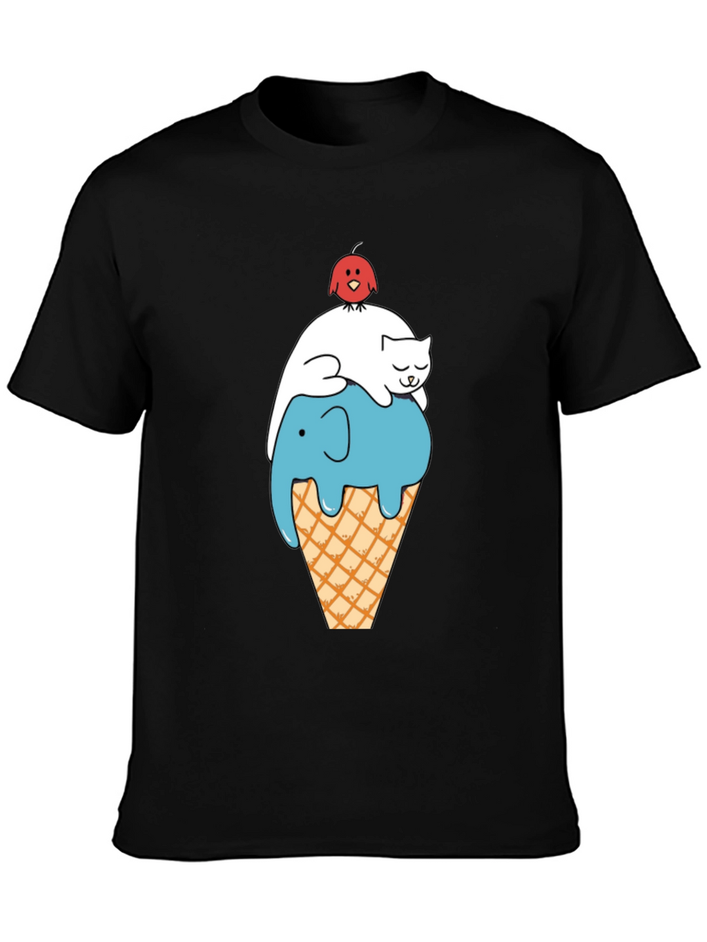 Whimsical Animal Ice Cream Cone Black T-Shirt