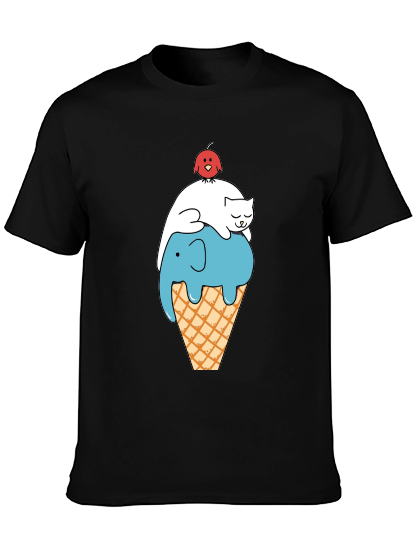 Whimsical Animal Ice Cream Cone Black T-Shirt