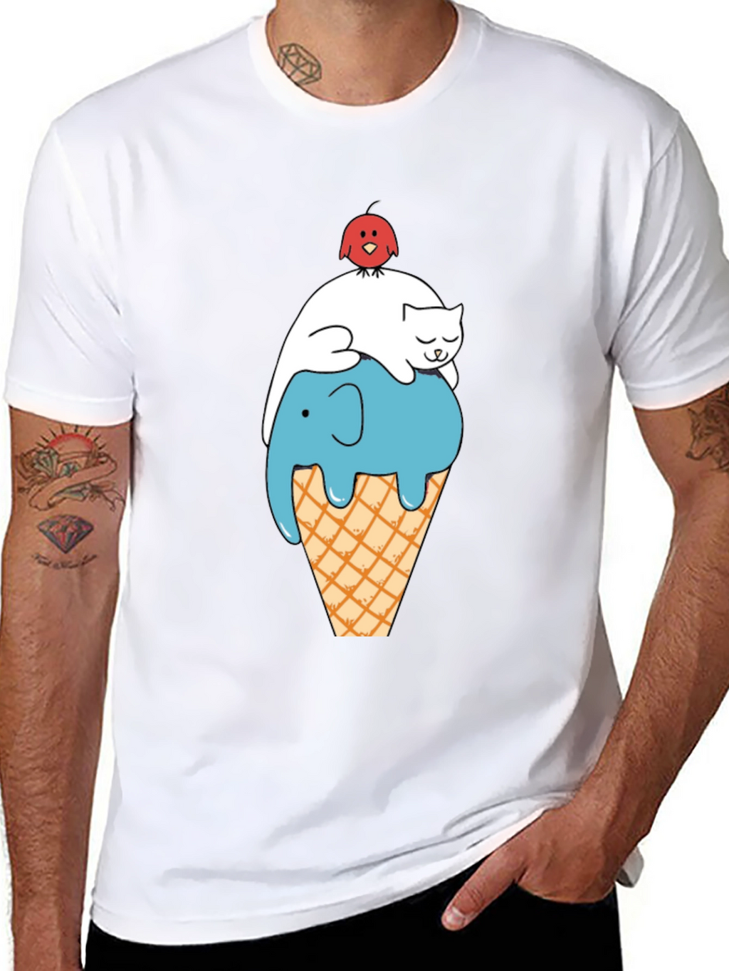 Whimsical Animal Ice Cream Cone Black T-Shirt