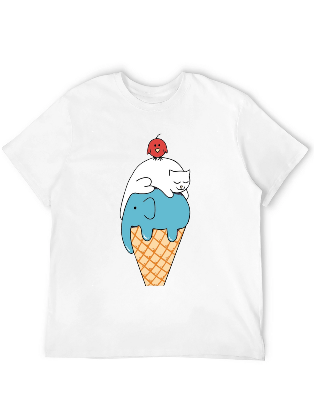 Whimsical Animal Ice Cream Cone Black T-Shirt