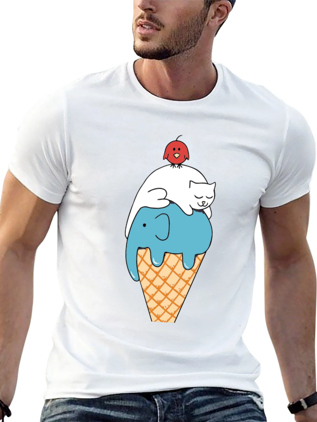 Whimsical Animal Ice Cream Cone Black T-Shirt