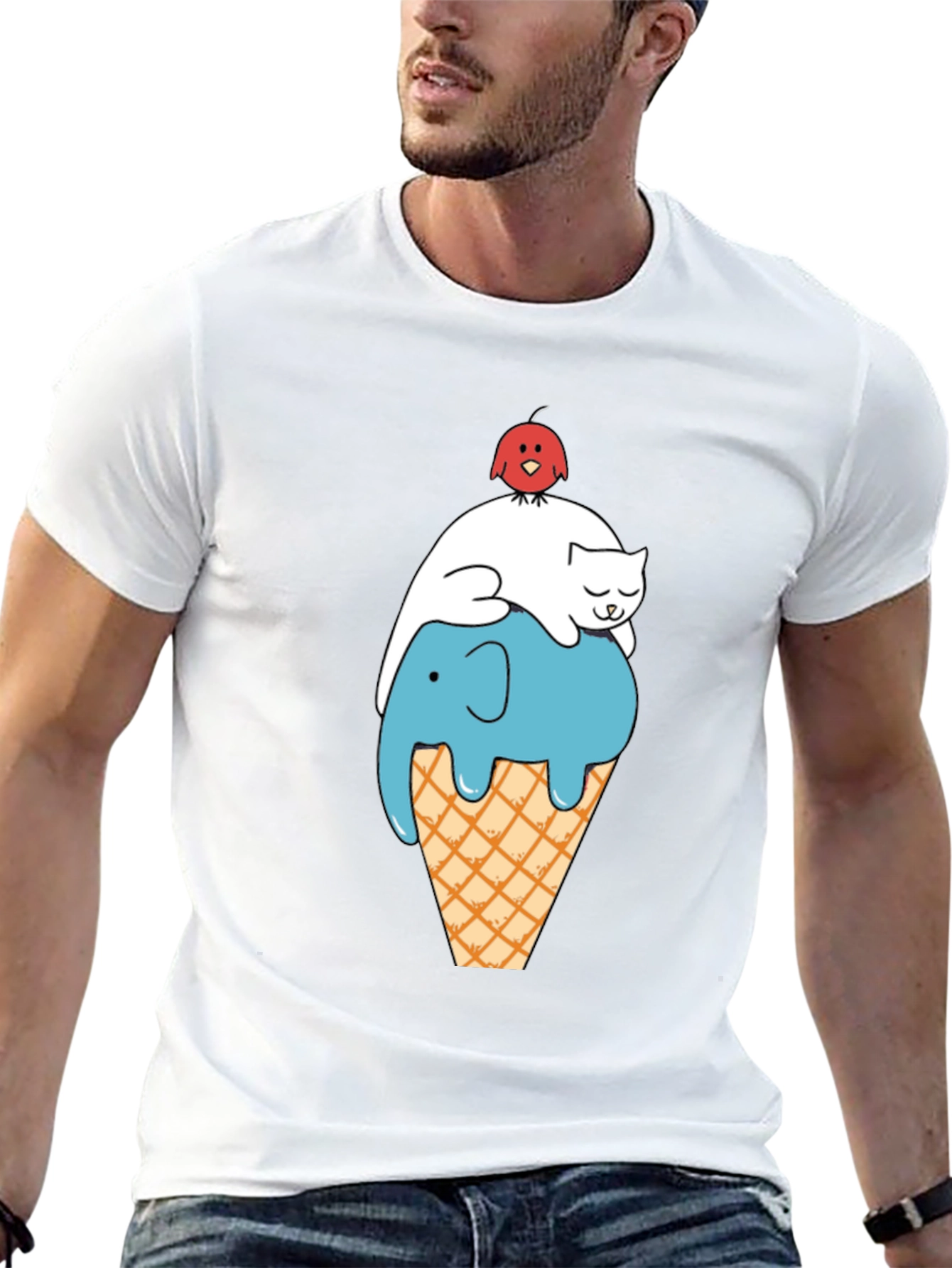 Whimsical Animal Ice Cream Cone Black T-Shirt