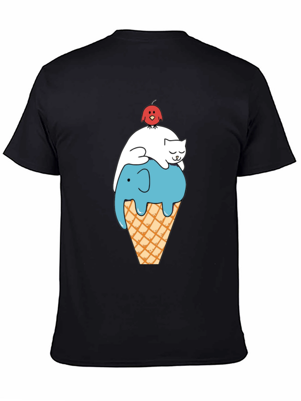 Whimsical Animal Ice Cream Cone Black T-Shirt