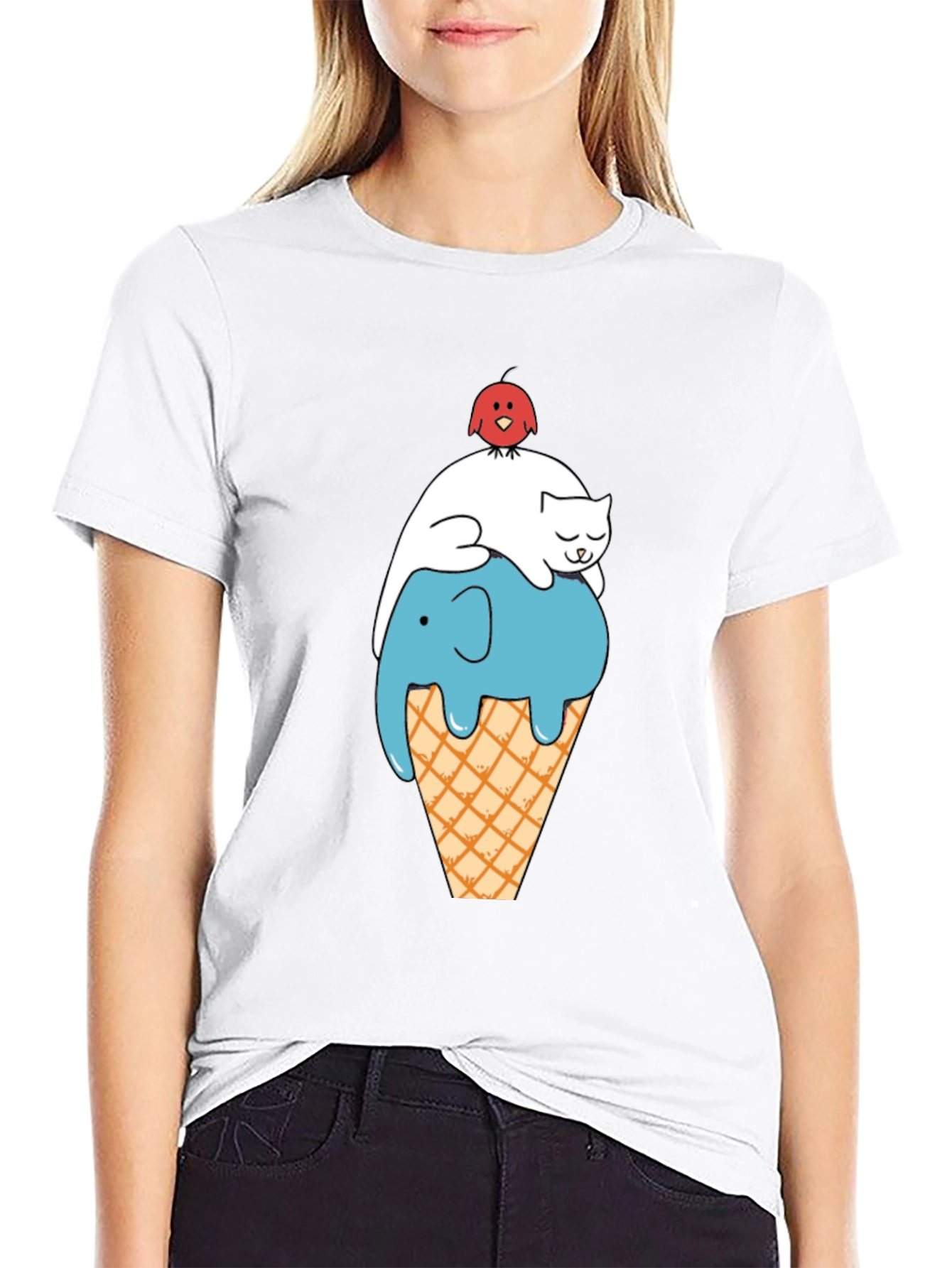 Whimsical Animal Ice Cream Cone Black T-Shirt