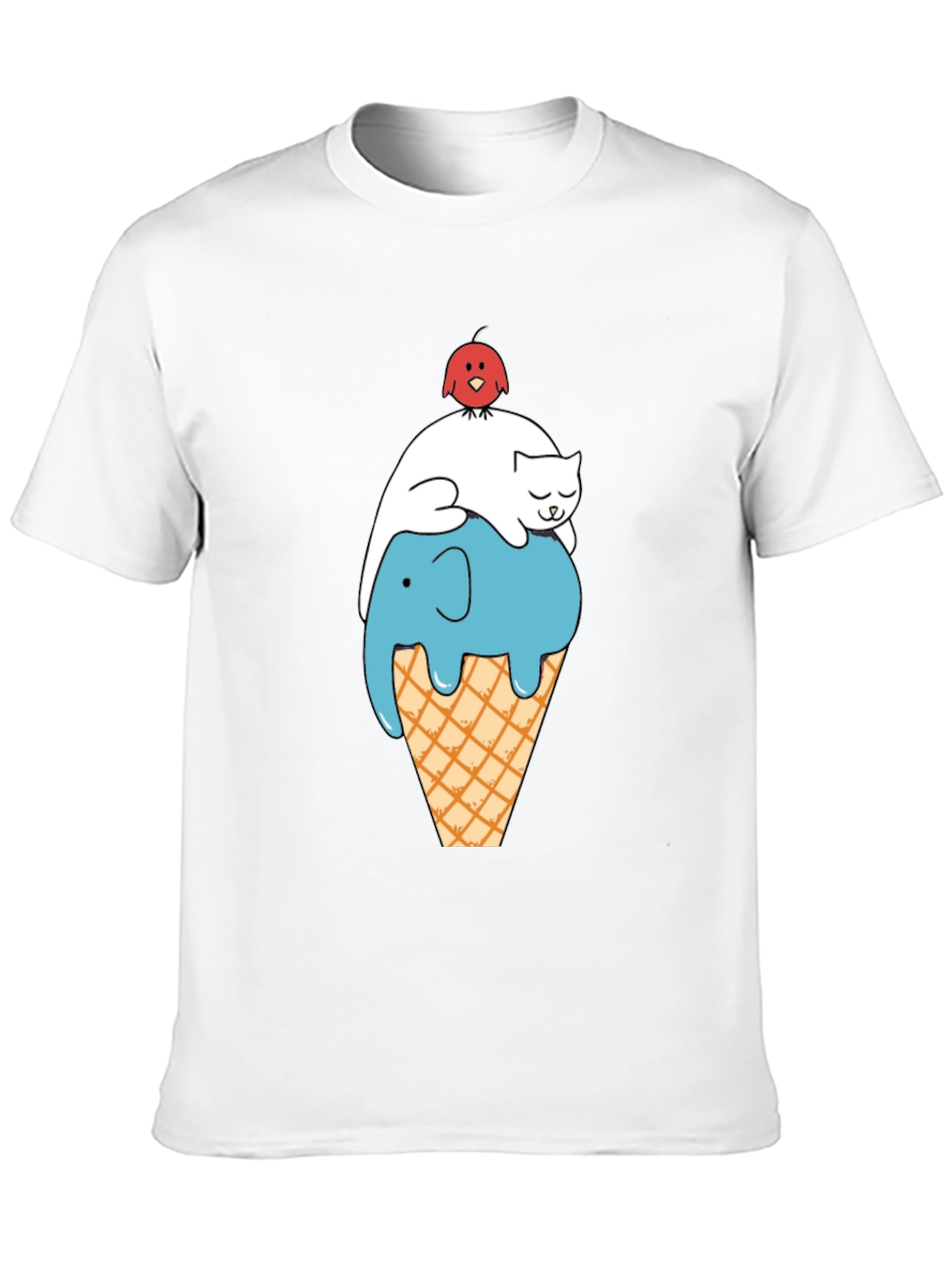 Whimsical Animal Ice Cream Cone Black T-Shirt