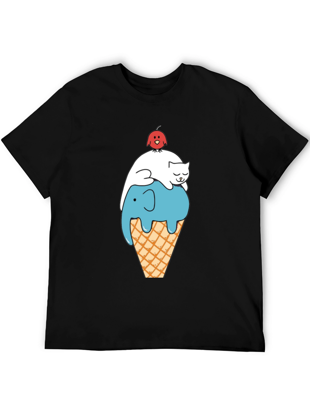 Whimsical Animal Ice Cream Cone Black T-Shirt