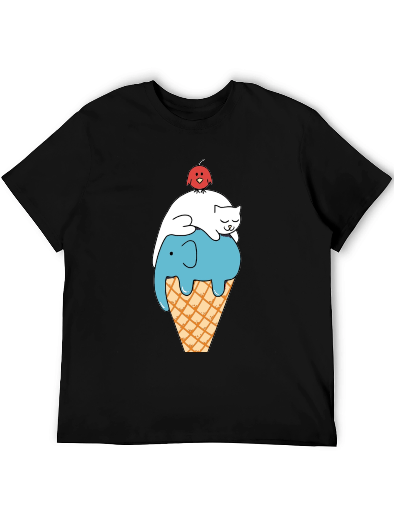 Whimsical Animal Ice Cream Cone Black T-Shirt