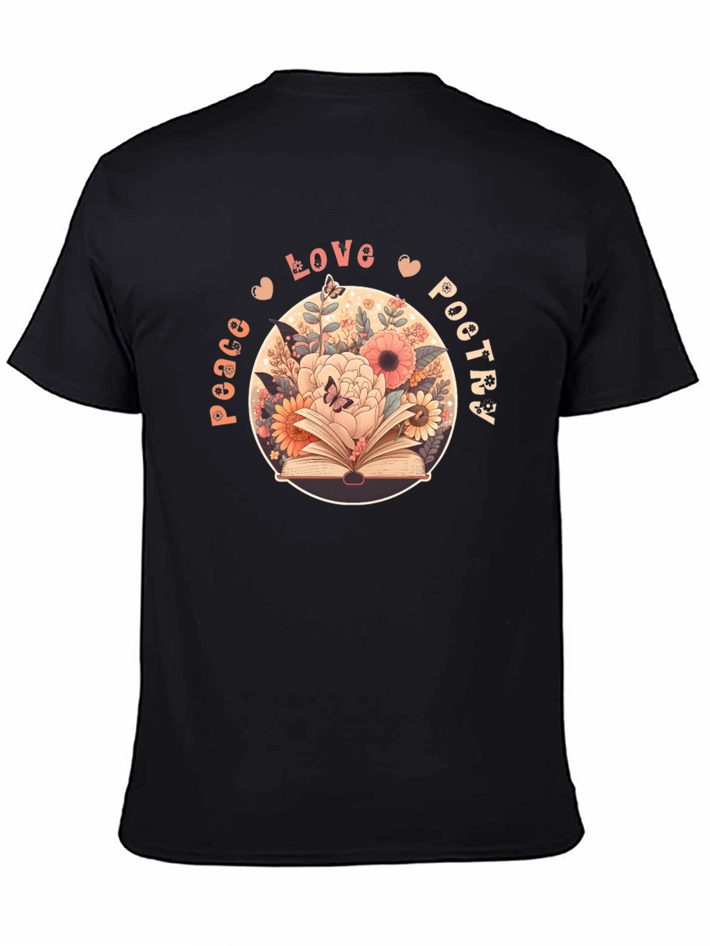 Peace Love Poetry T-Shirt - Floral Book Design