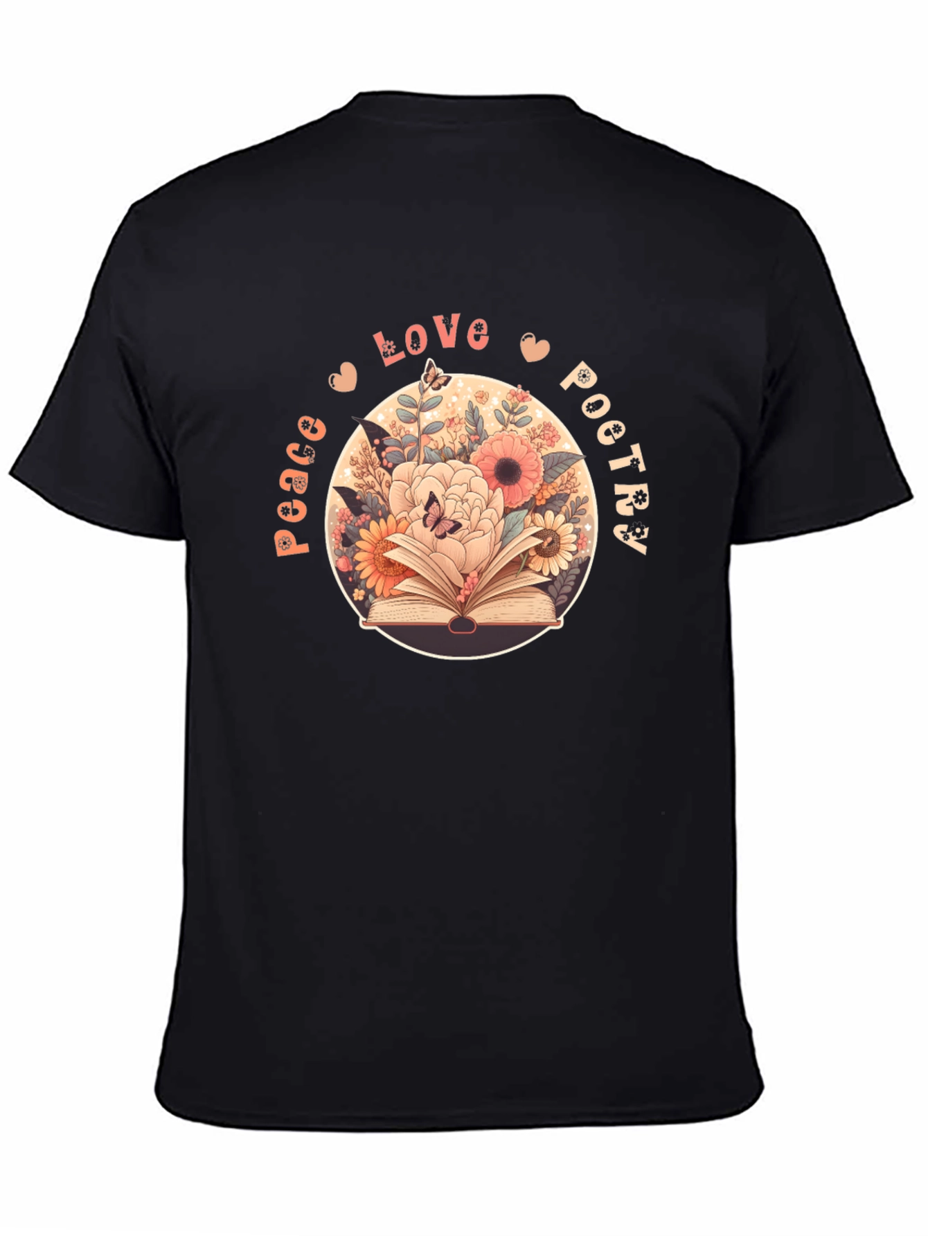 Peace Love Poetry T-Shirt - Floral Book Design