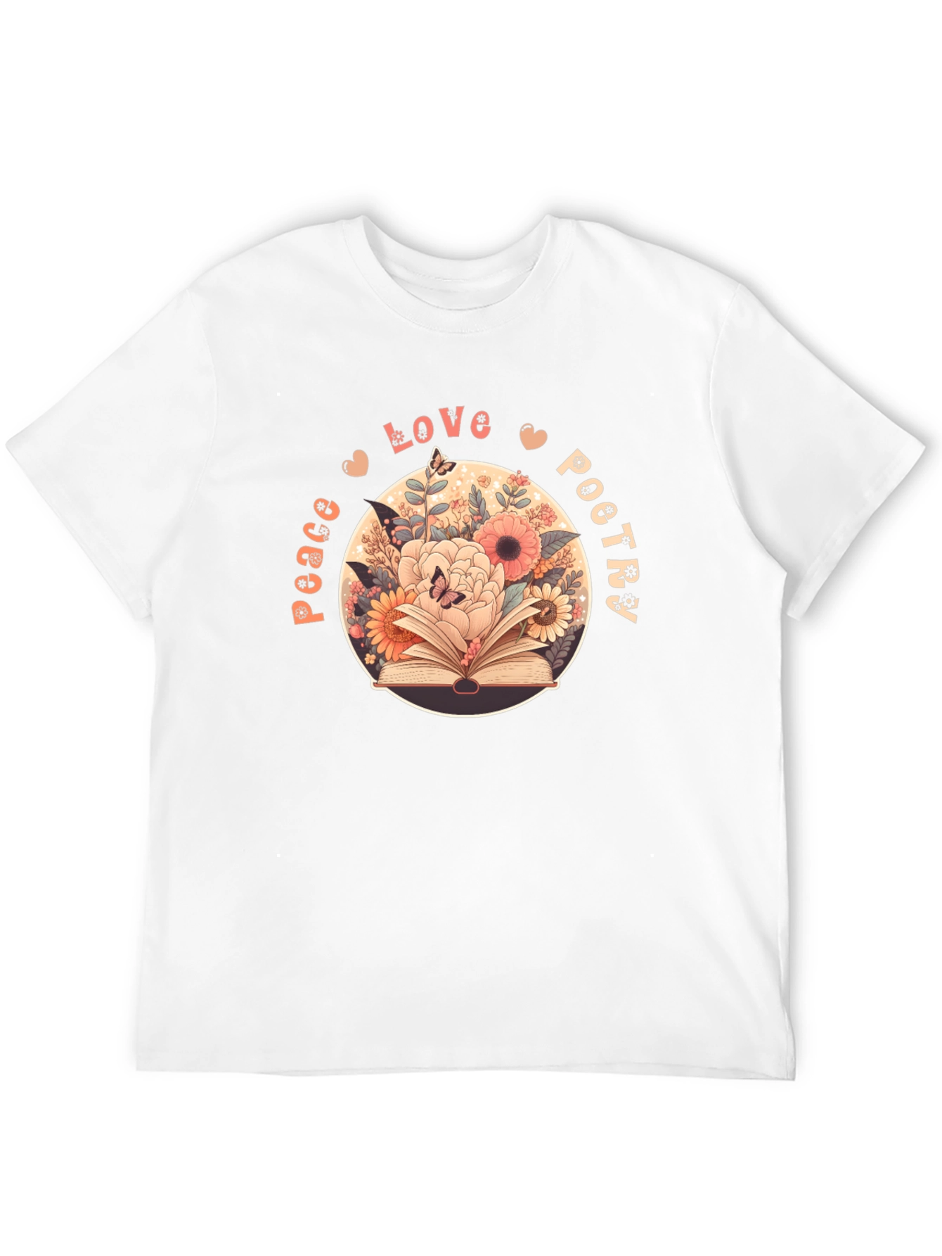 Peace Love Poetry T-Shirt - Floral Book Design