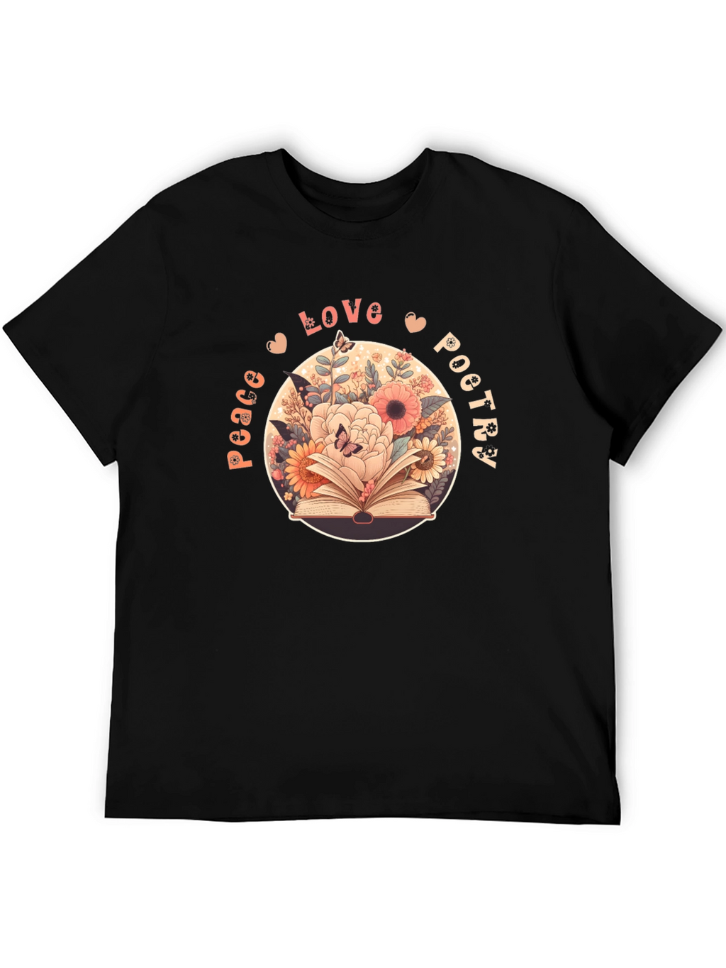 Peace Love Poetry T-Shirt - Floral Book Design