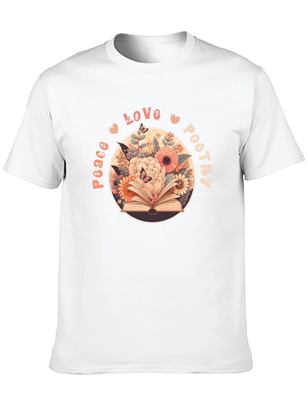Peace Love Poetry T-Shirt - Floral Book Design