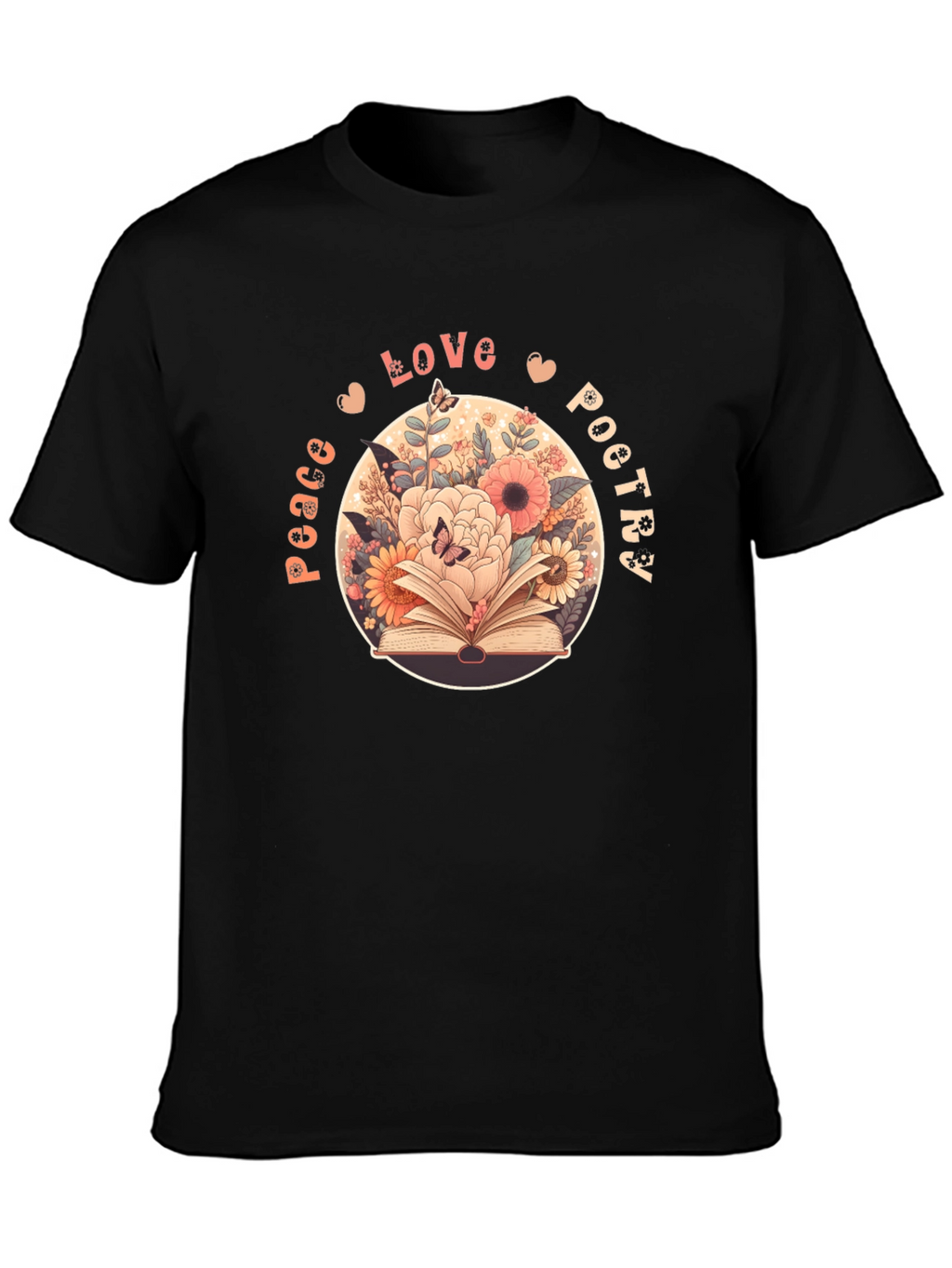 Peace Love Poetry T-Shirt - Floral Book Design