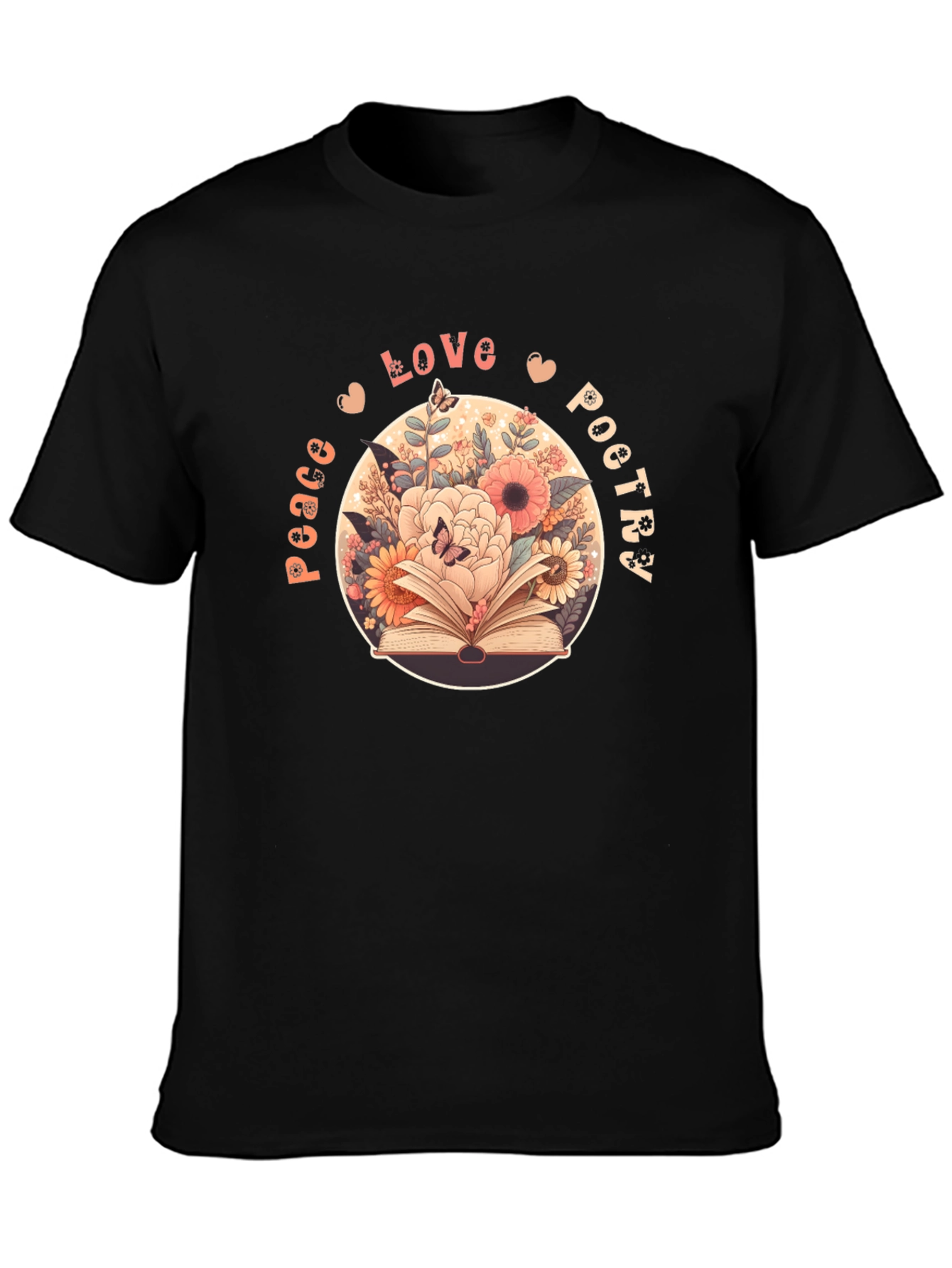 Peace Love Poetry T-Shirt - Floral Book Design