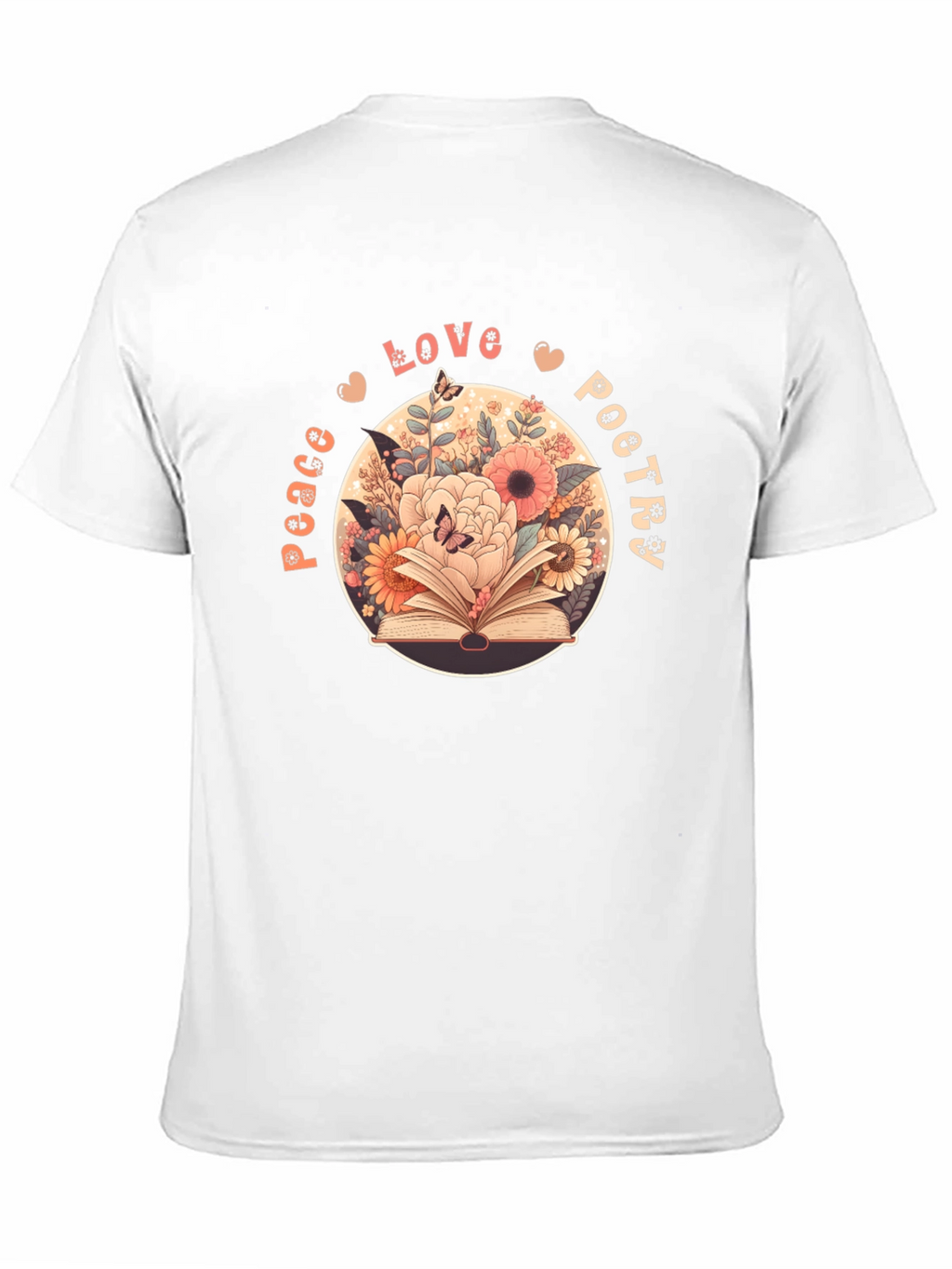 Peace Love Poetry T-Shirt - Floral Book Design