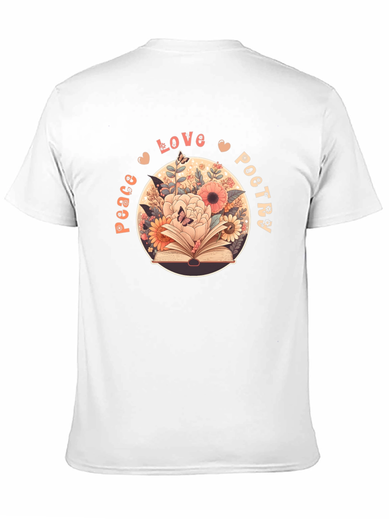 Peace Love Poetry T-Shirt - Floral Book Design
