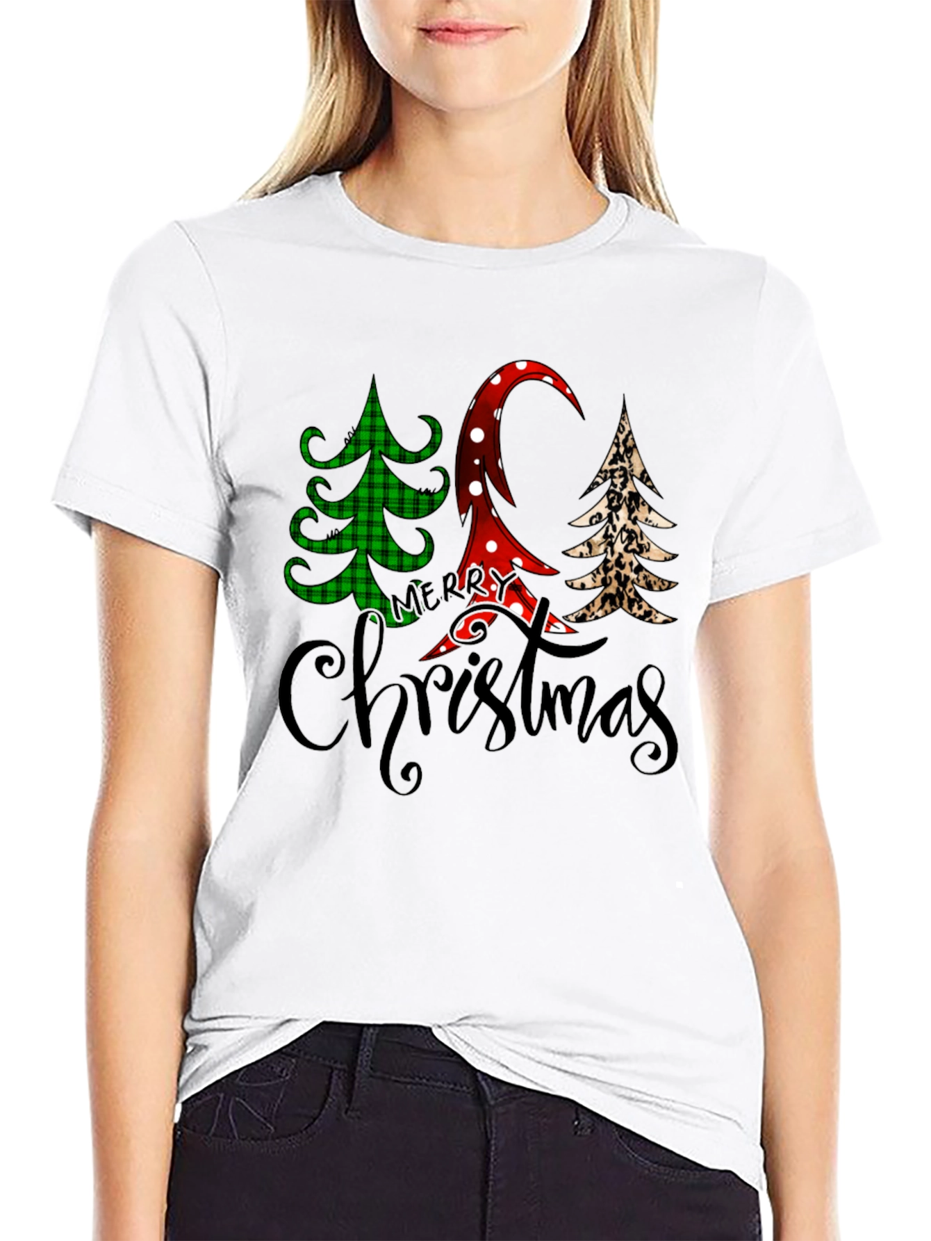 Merry Christmas Tree Pattern T-Shirt